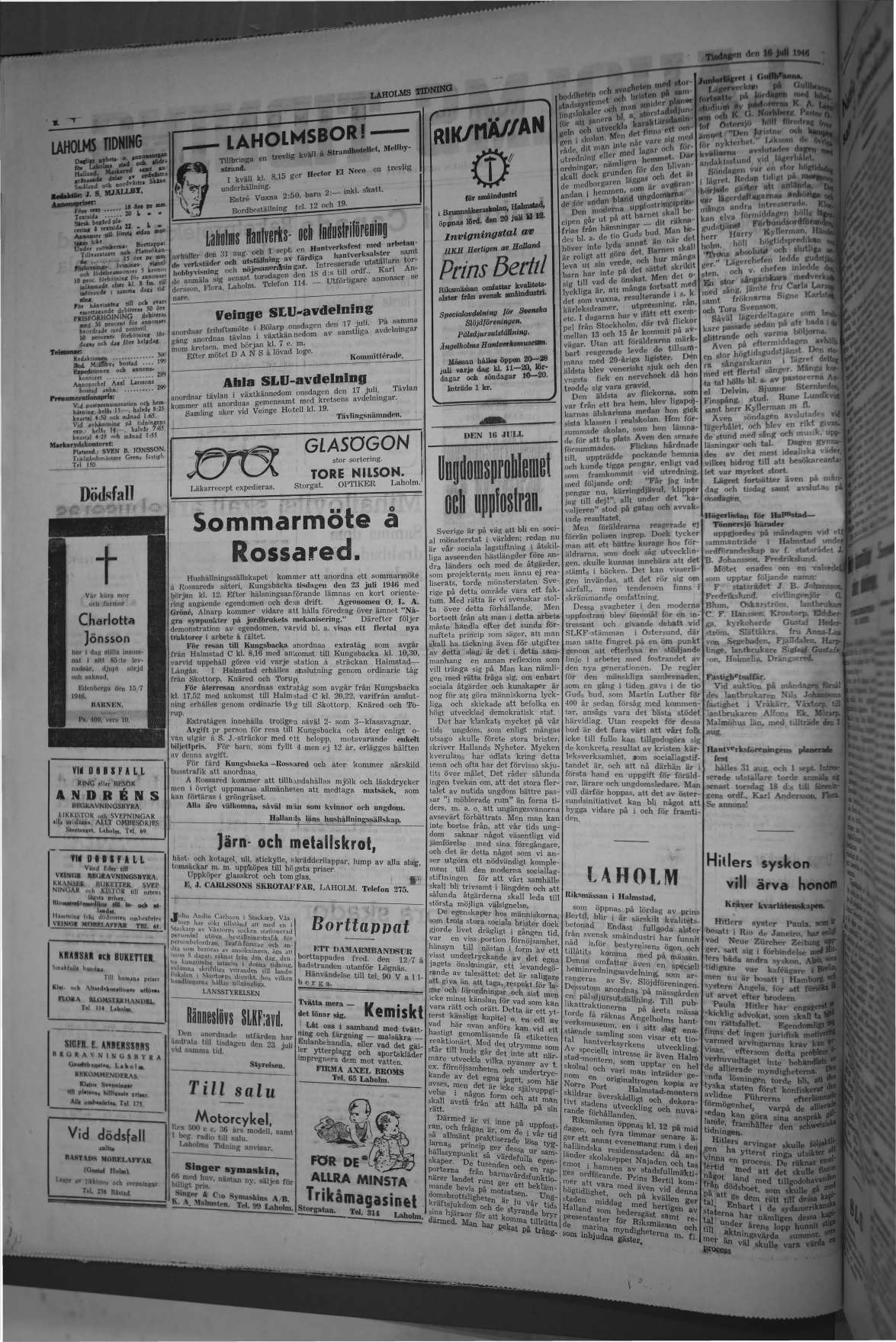 Laholms Tidning Tisdag 16 juli 1946, sida 6