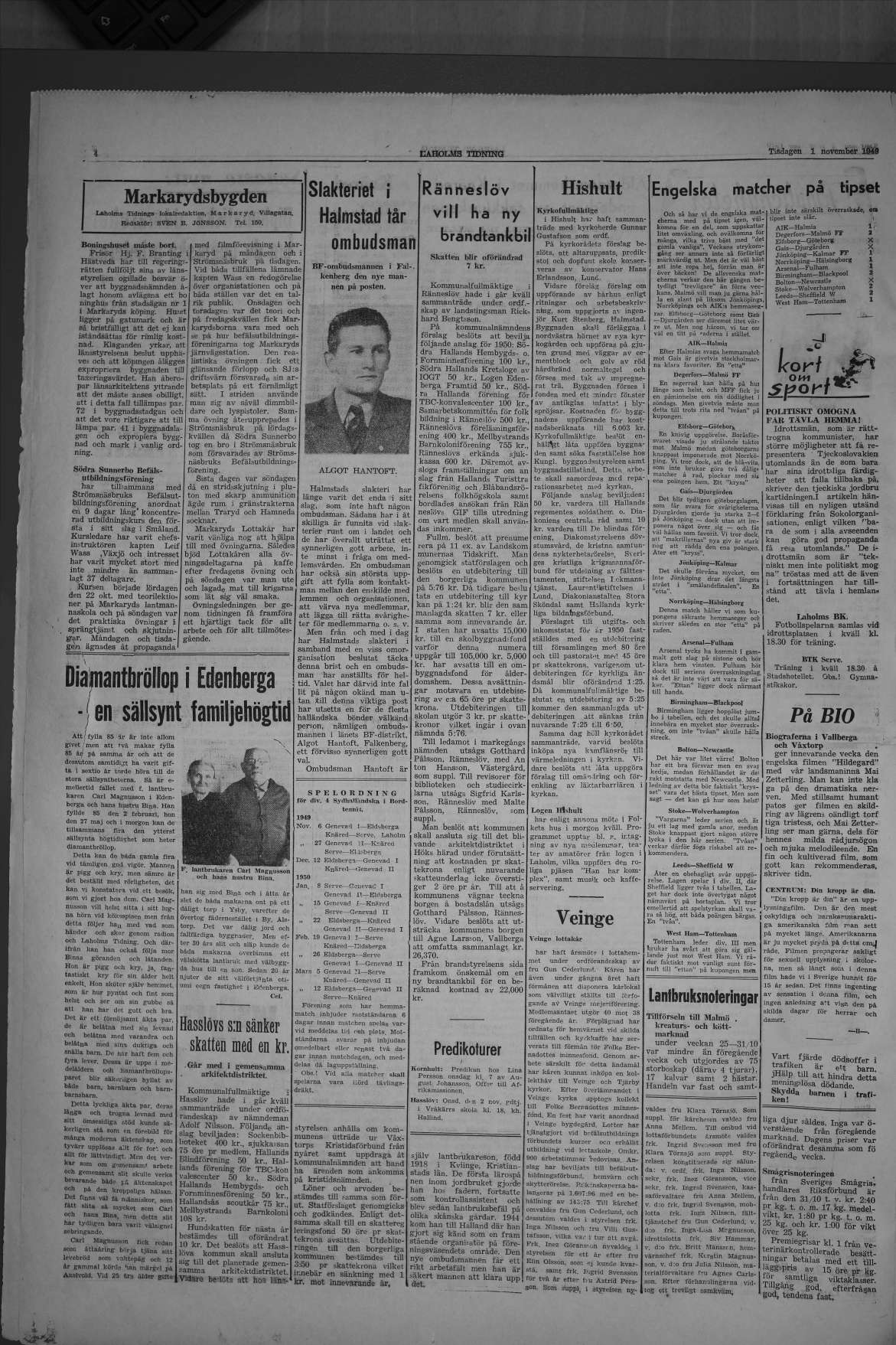 Laholms Tidning Tisdag 1 november 1949, sida 4