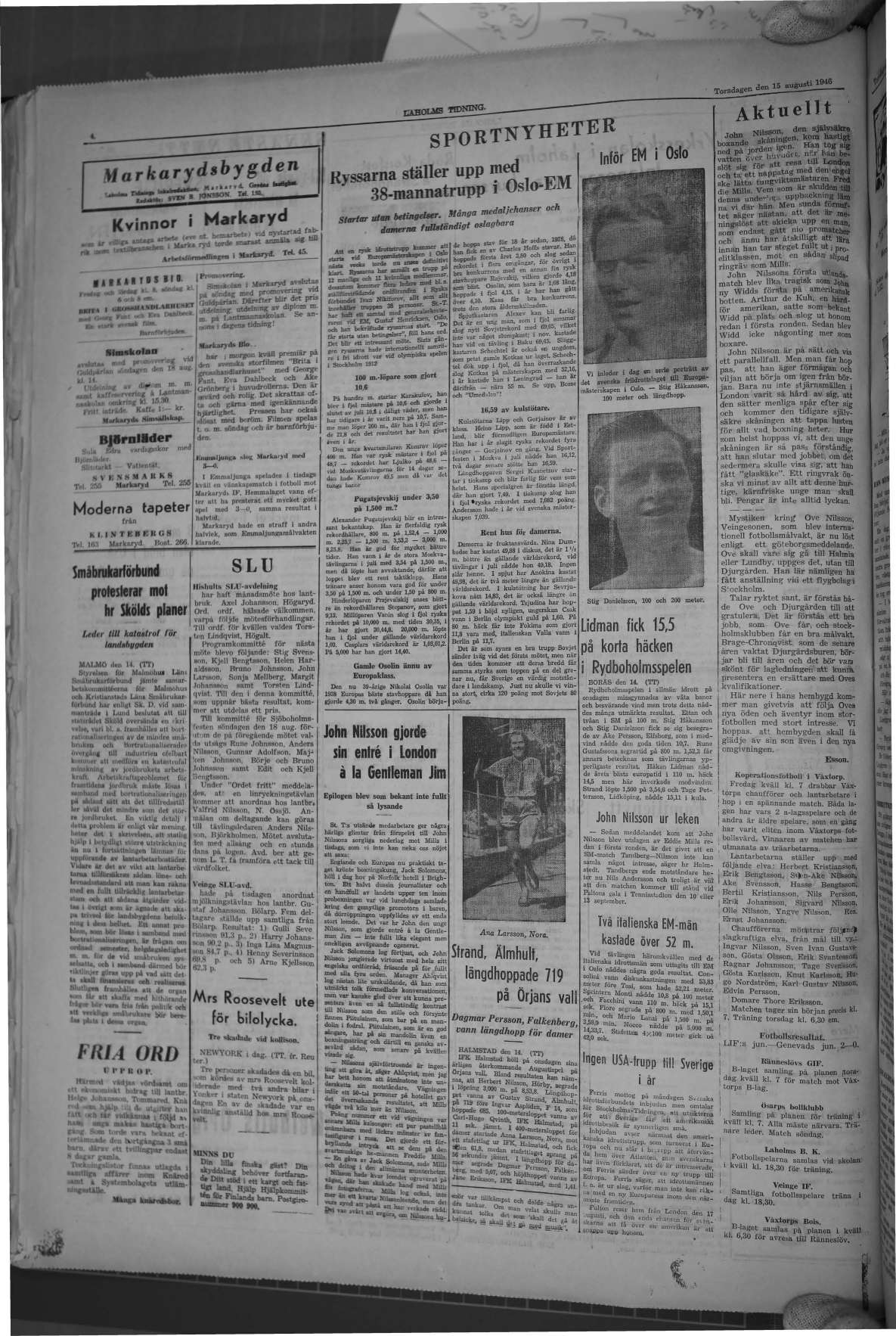 Laholms Tidning Torsdag 15 augusti 1946, sida 4
