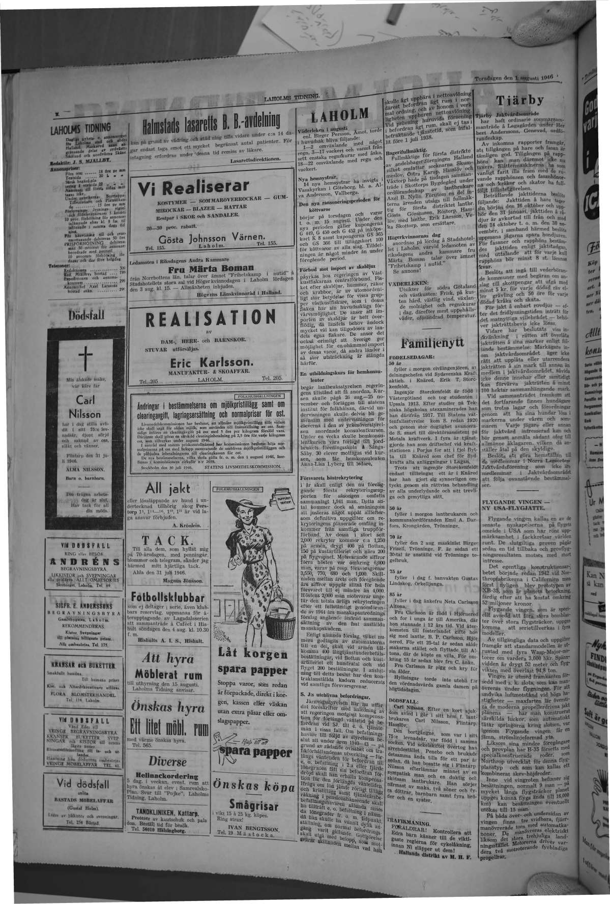 Laholms Tidning Torsdag 1 augusti 1946, sida 2