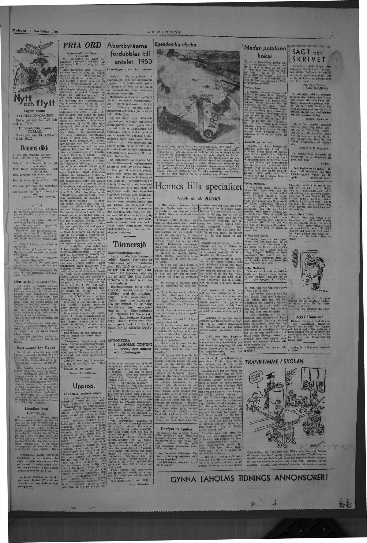 Laholms Tidning Tisdag 1 november 1949, sida 5