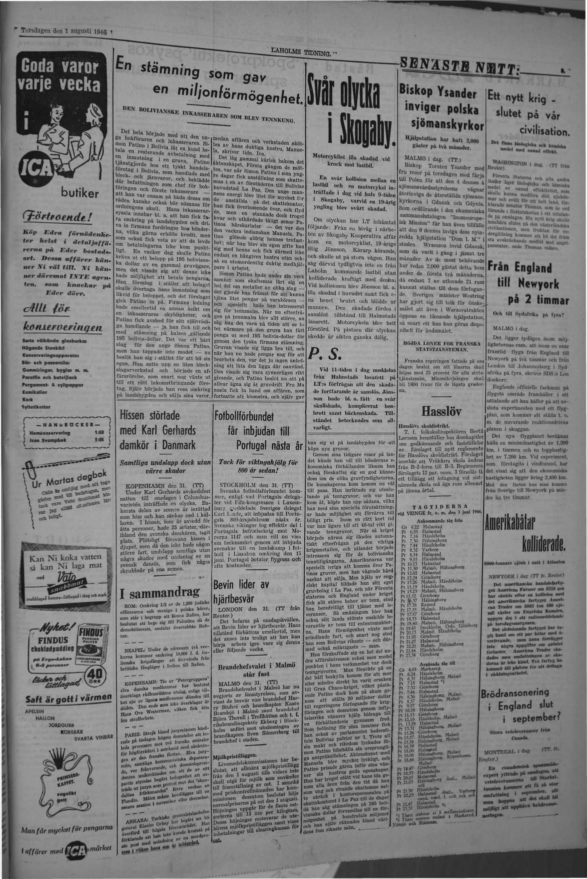 Laholms Tidning Torsdag 1 augusti 1946, sida 3