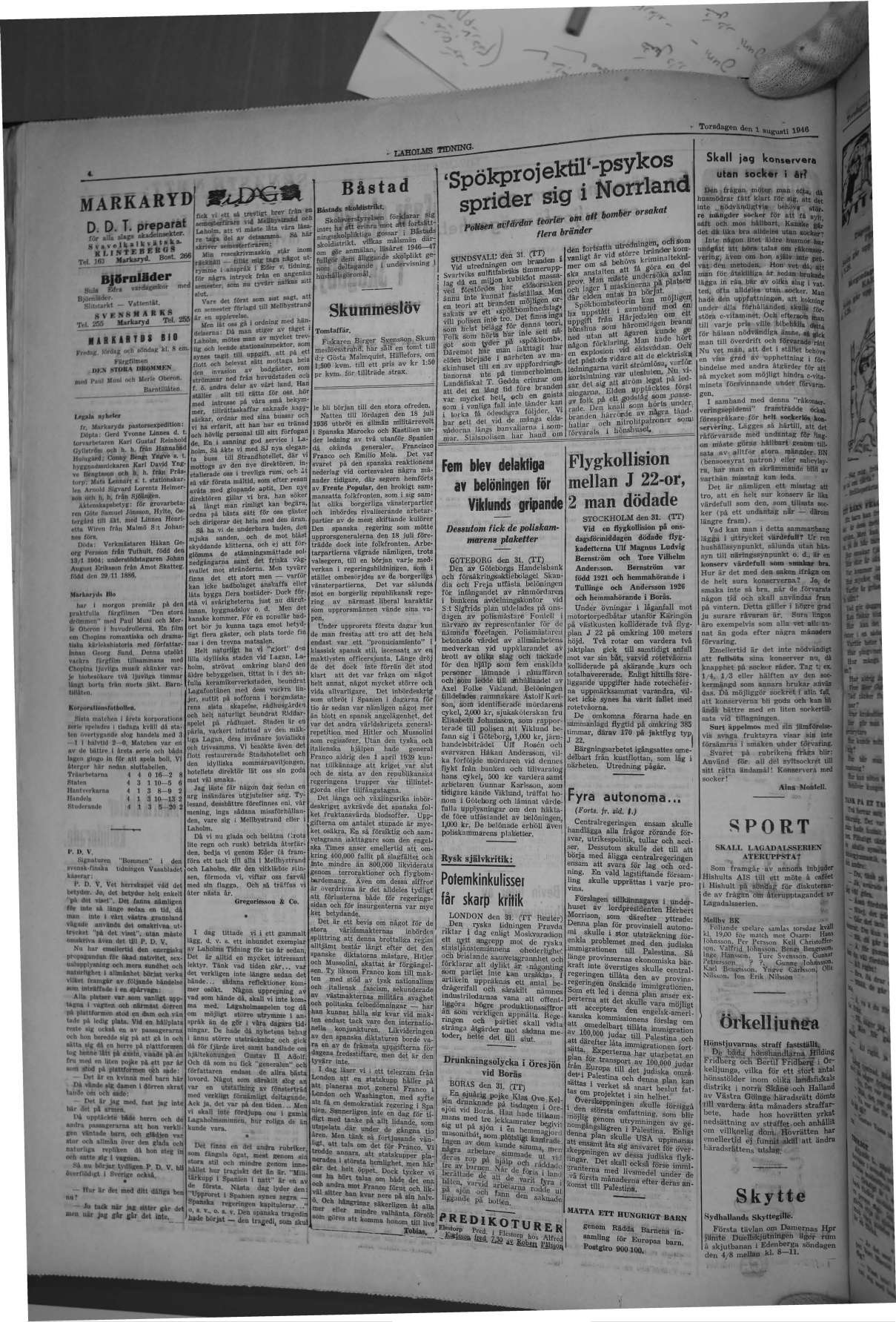Laholms Tidning Torsdag 1 augusti 1946, sida 4