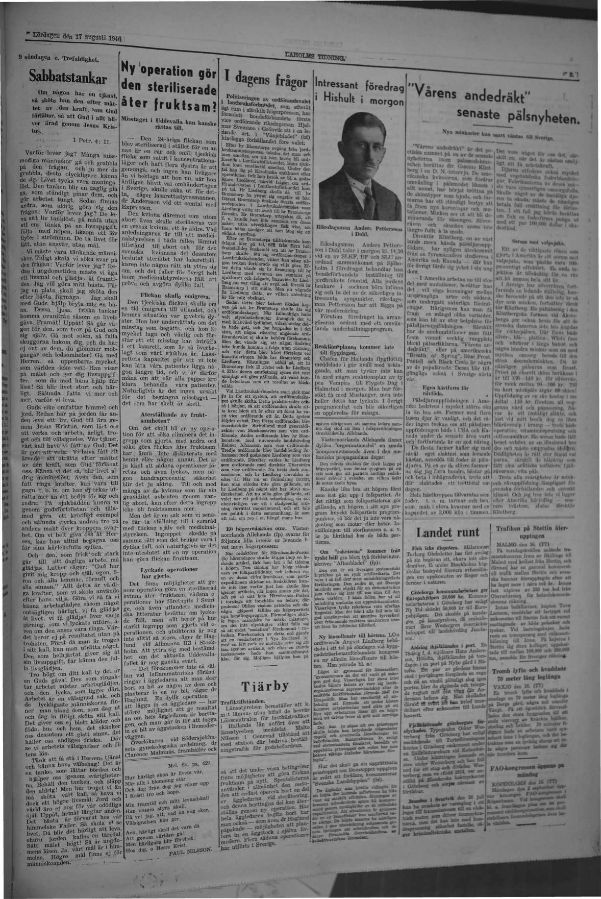 Laholms Tidning Lördag 17 augusti 1946, sida 5
