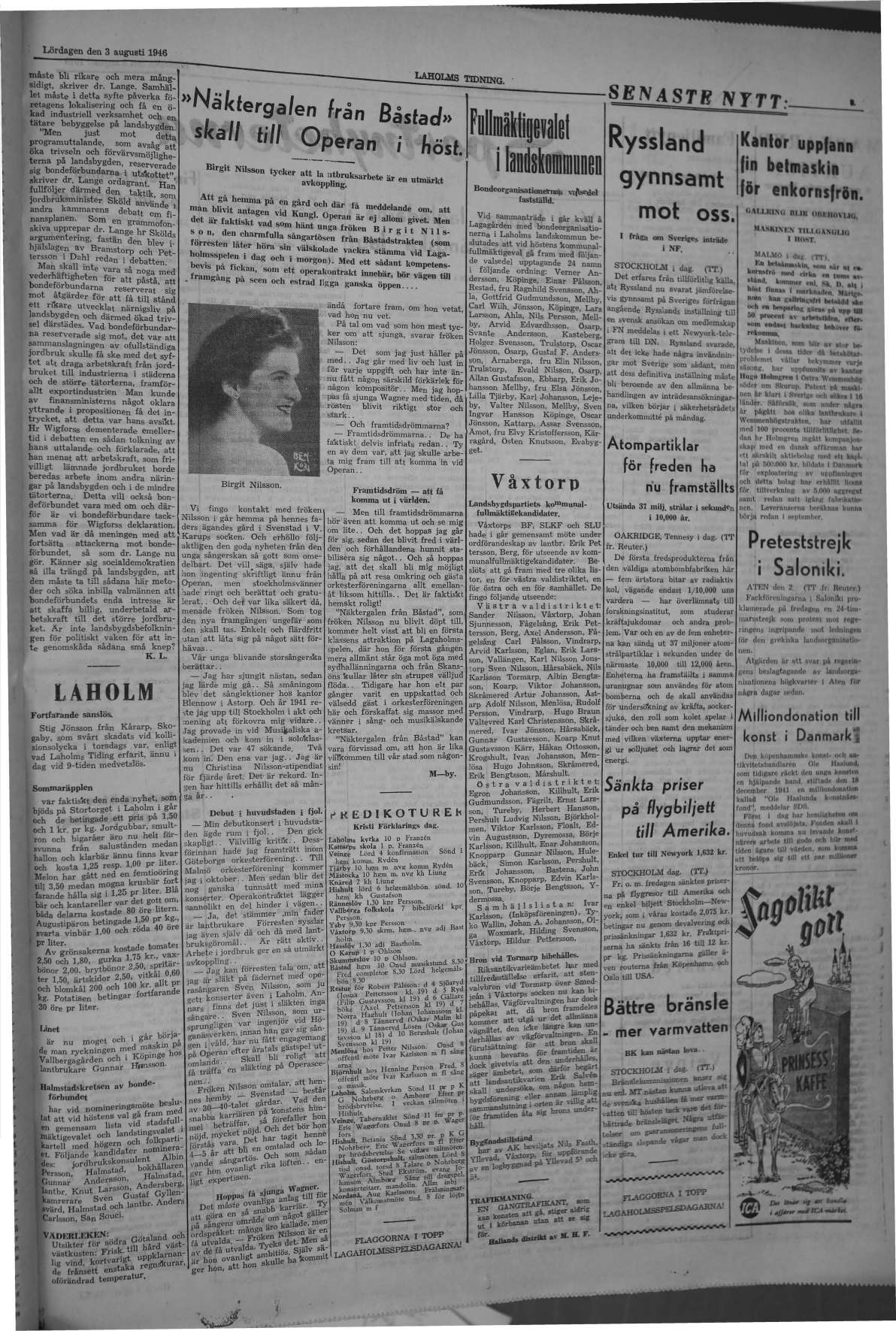 Laholms Tidning Lördag 3 augusti 1946, sida 3