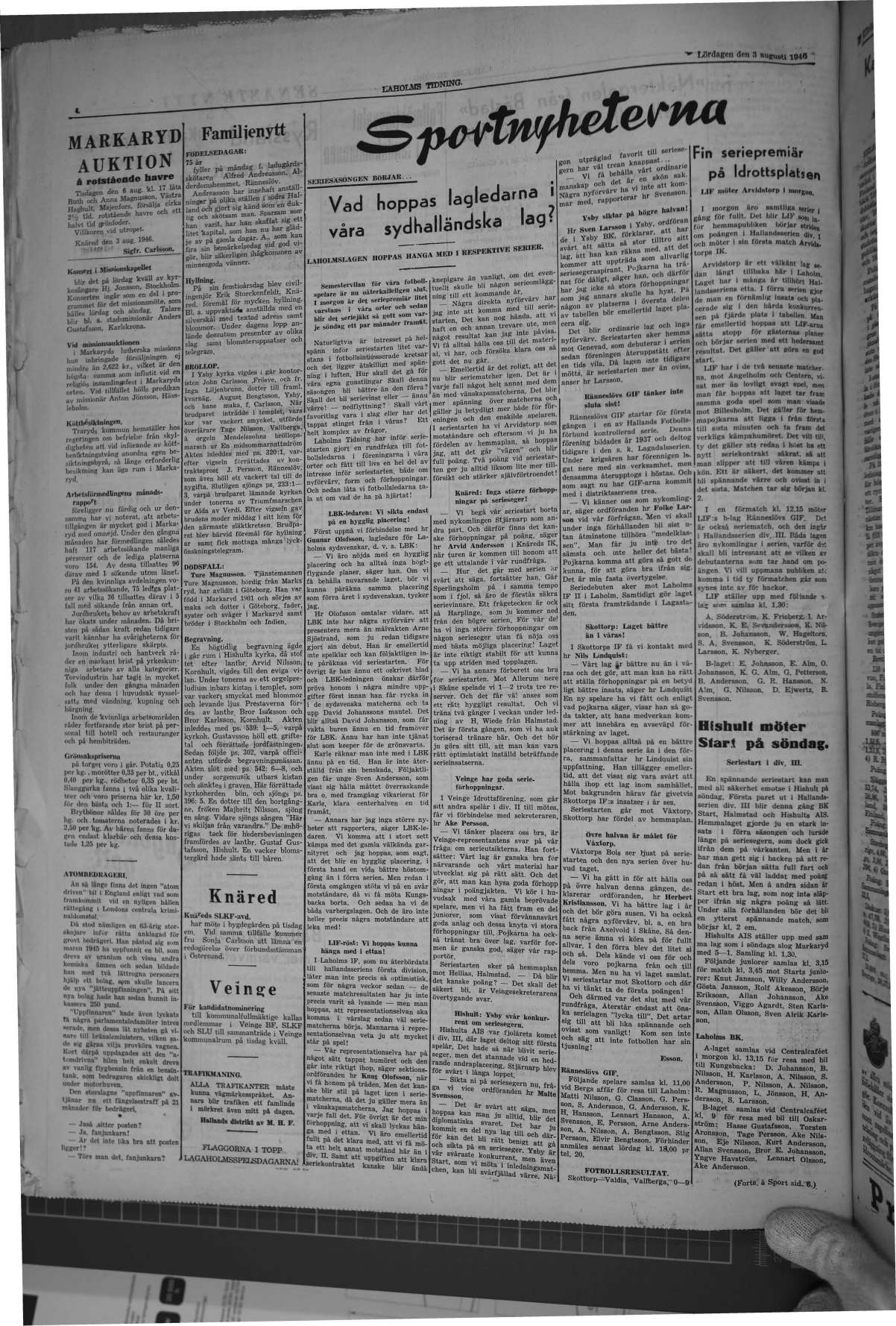 Laholms Tidning Lördag 3 augusti 1946, sida 4