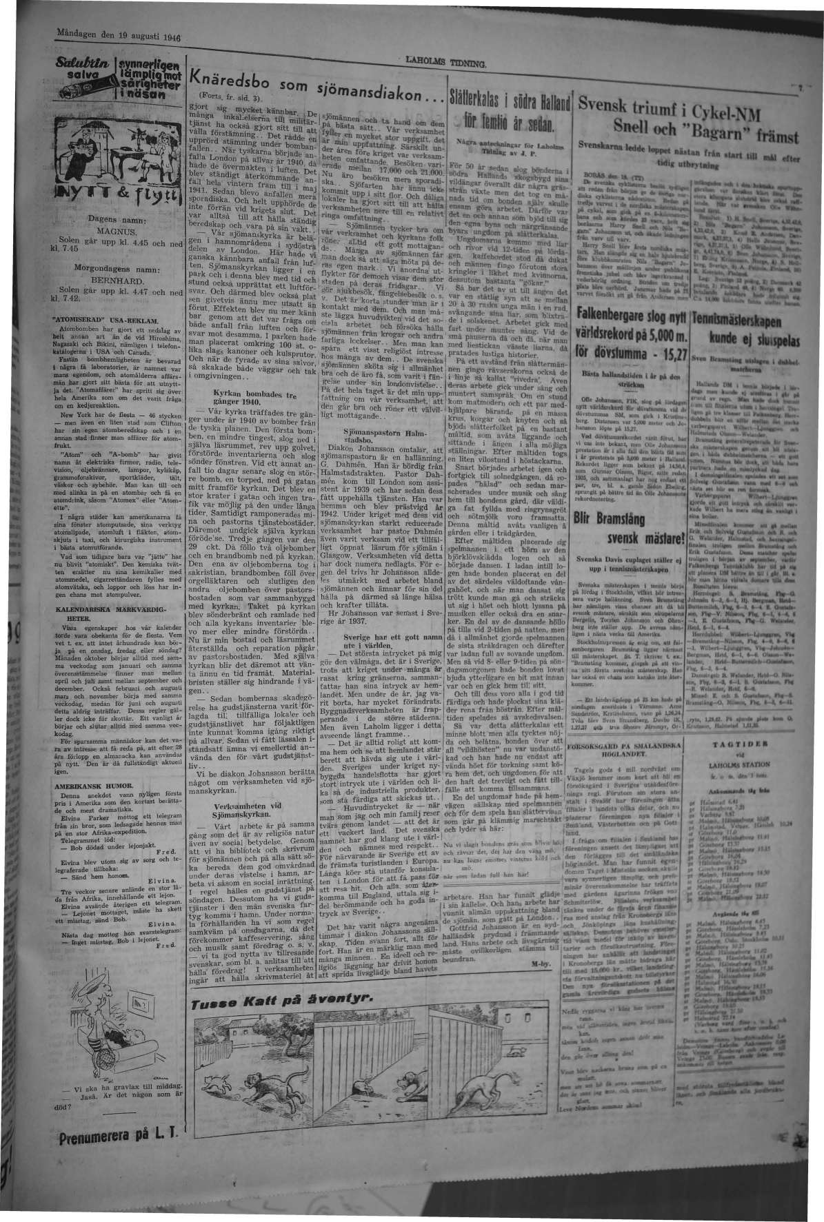 Laholms Tidning Måndag 19 augusti 1946, sida 7