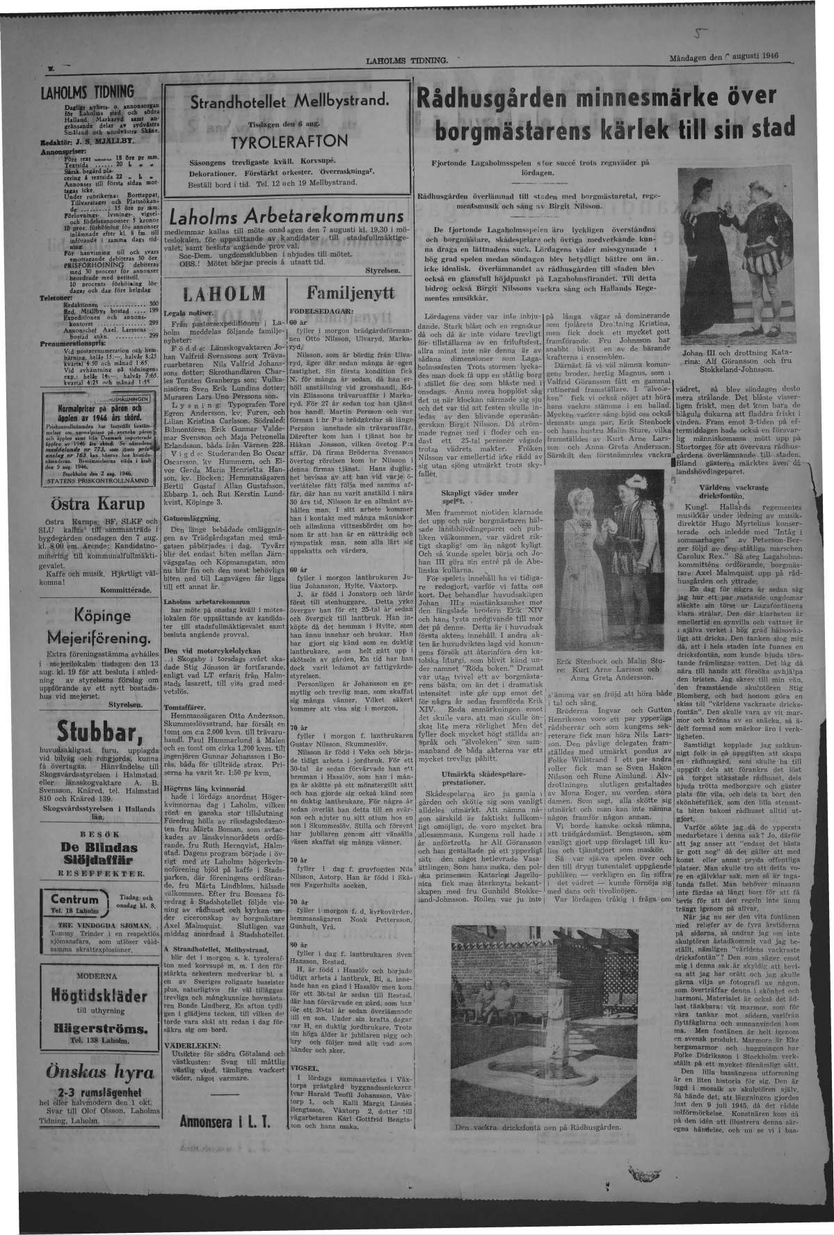 Laholms Tidning Måndag 5 augusti 1946, sida 2