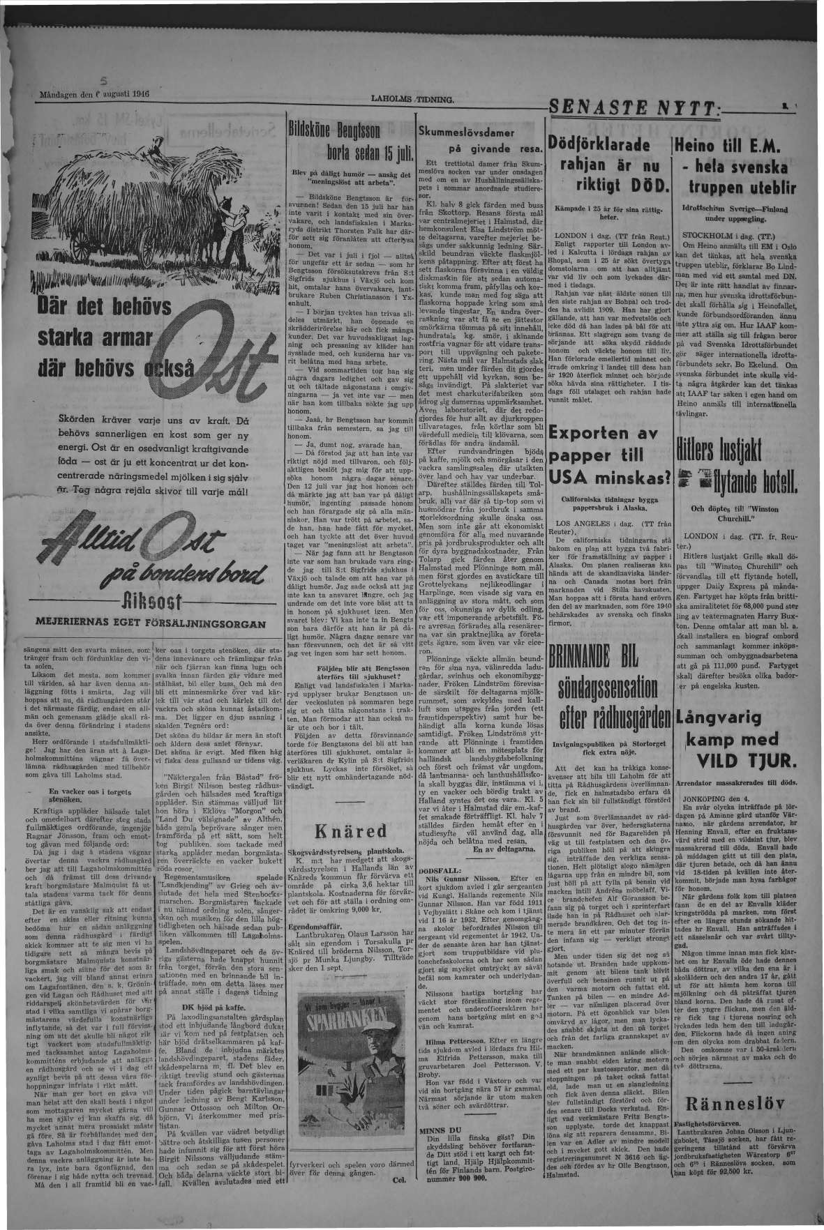 Laholms Tidning Måndag 5 augusti 1946, sida 3
