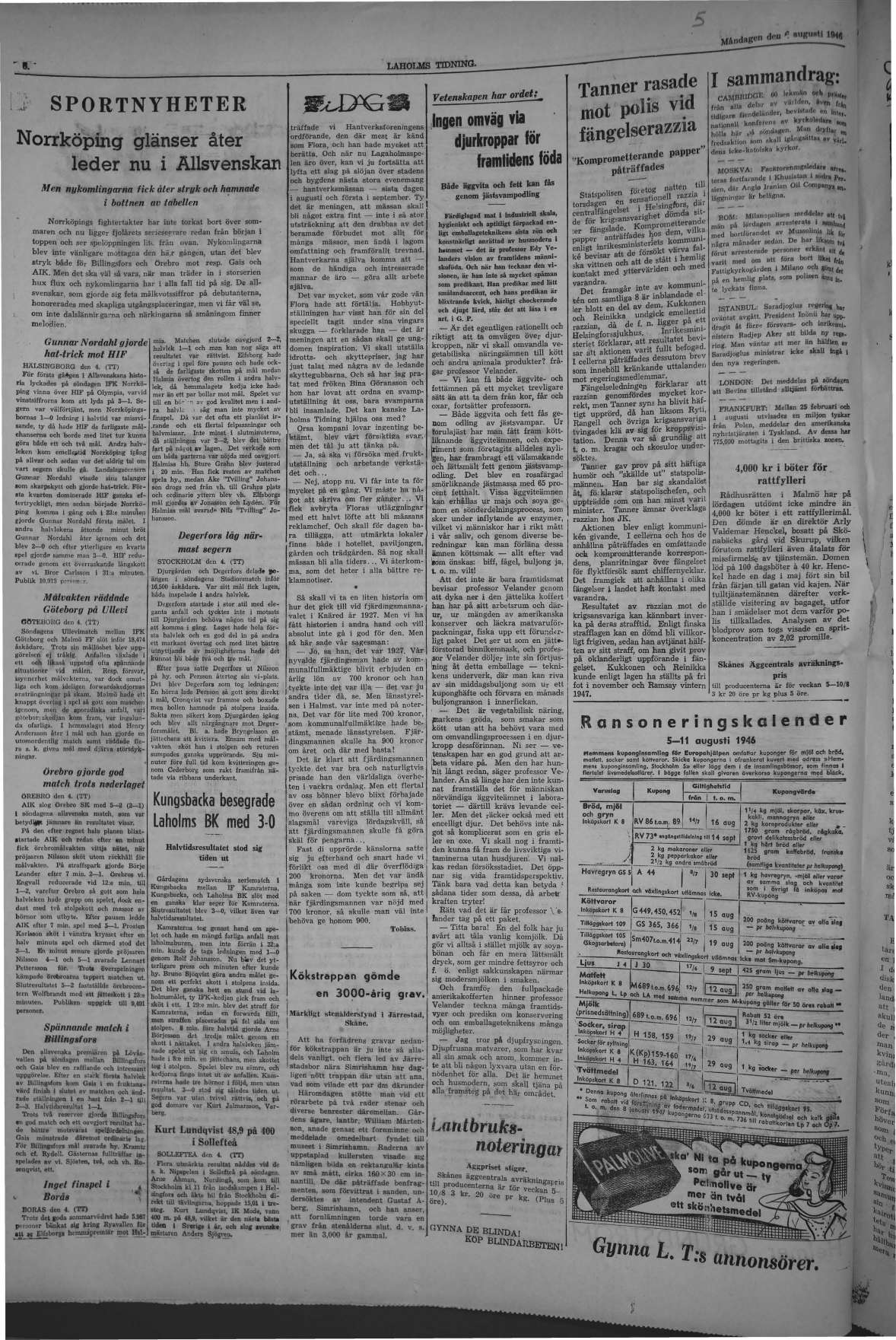 Laholms Tidning Måndag 5 augusti 1946, sida 6
