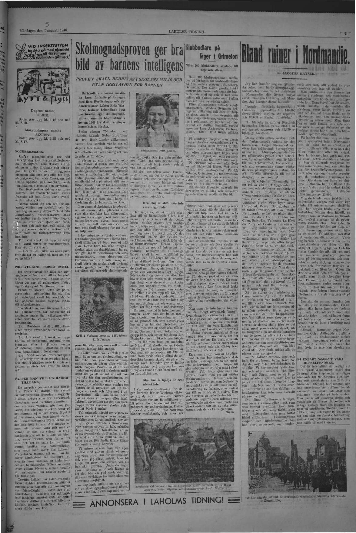 Laholms Tidning Måndag 5 augusti 1946, sida 7