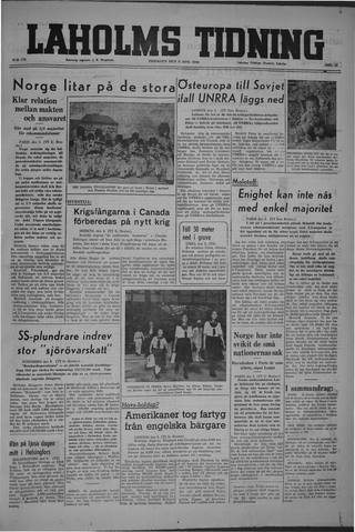 Förstasidan, Tisdag 6 augusti 1946