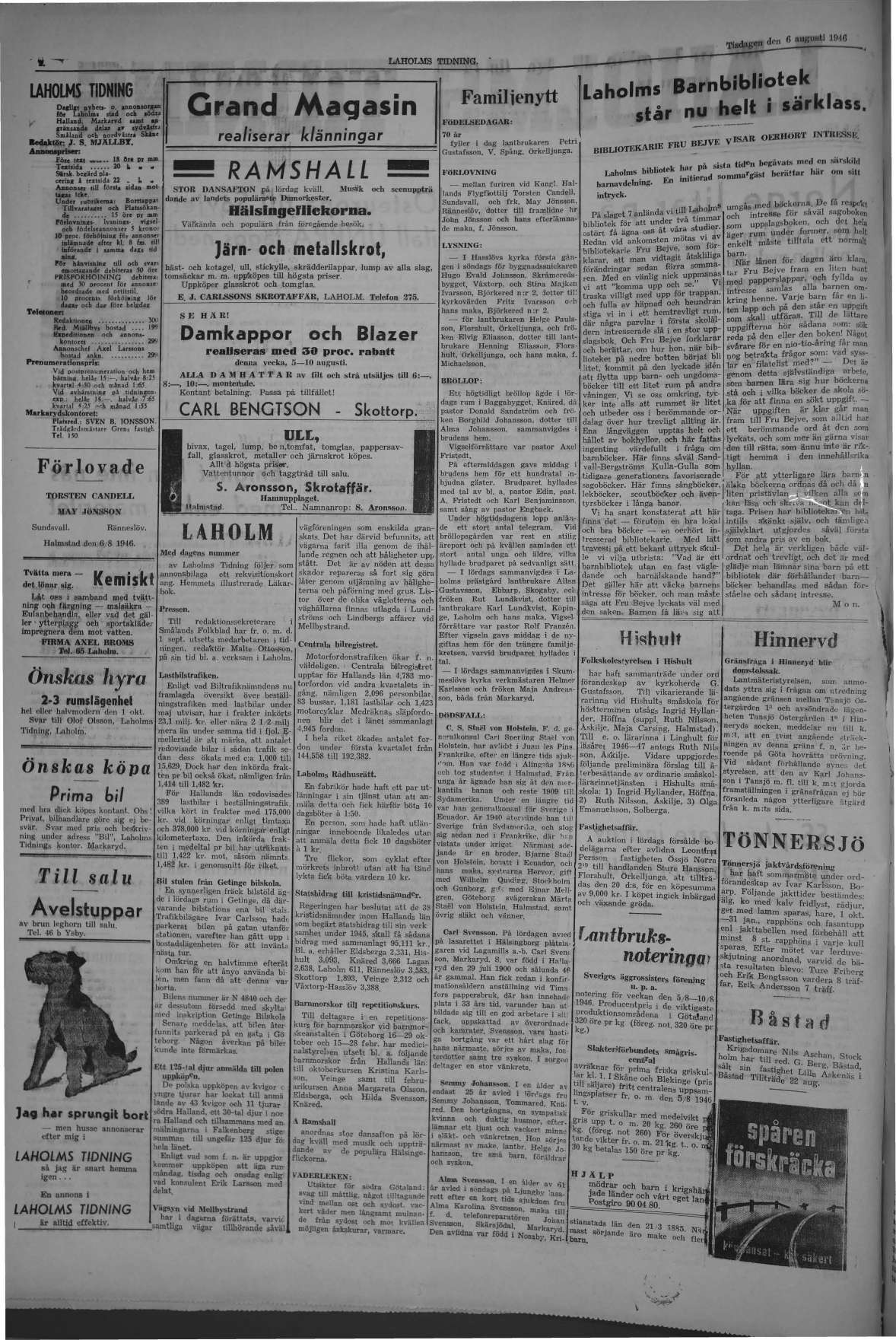 Laholms Tidning Tisdag 6 augusti 1946, sida 2