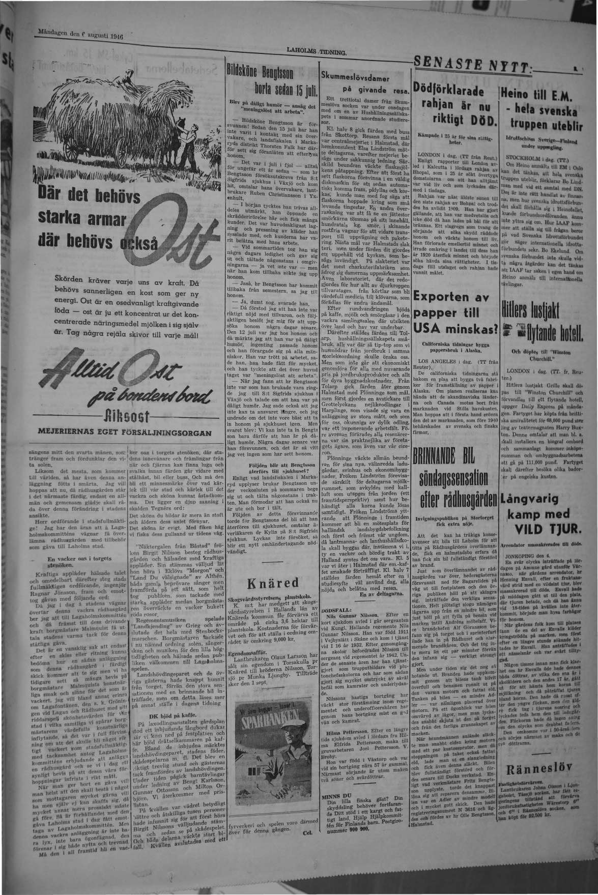 Laholms Tidning Tisdag 6 augusti 1946, sida 6