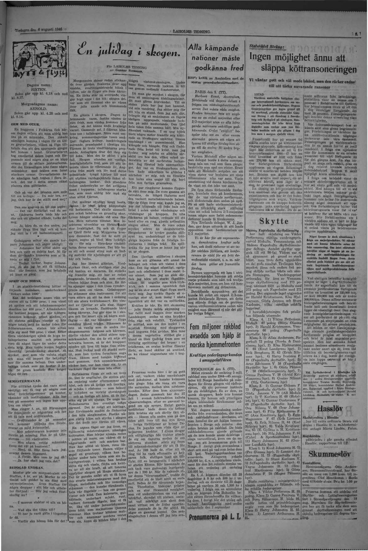 Laholms Tidning Tisdag 6 augusti 1946, sida 9
