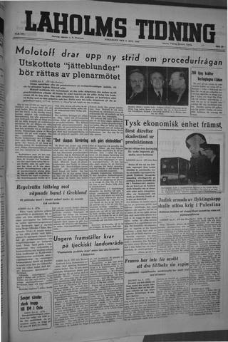 Förstasidan, Fredag 9 augusti 1946