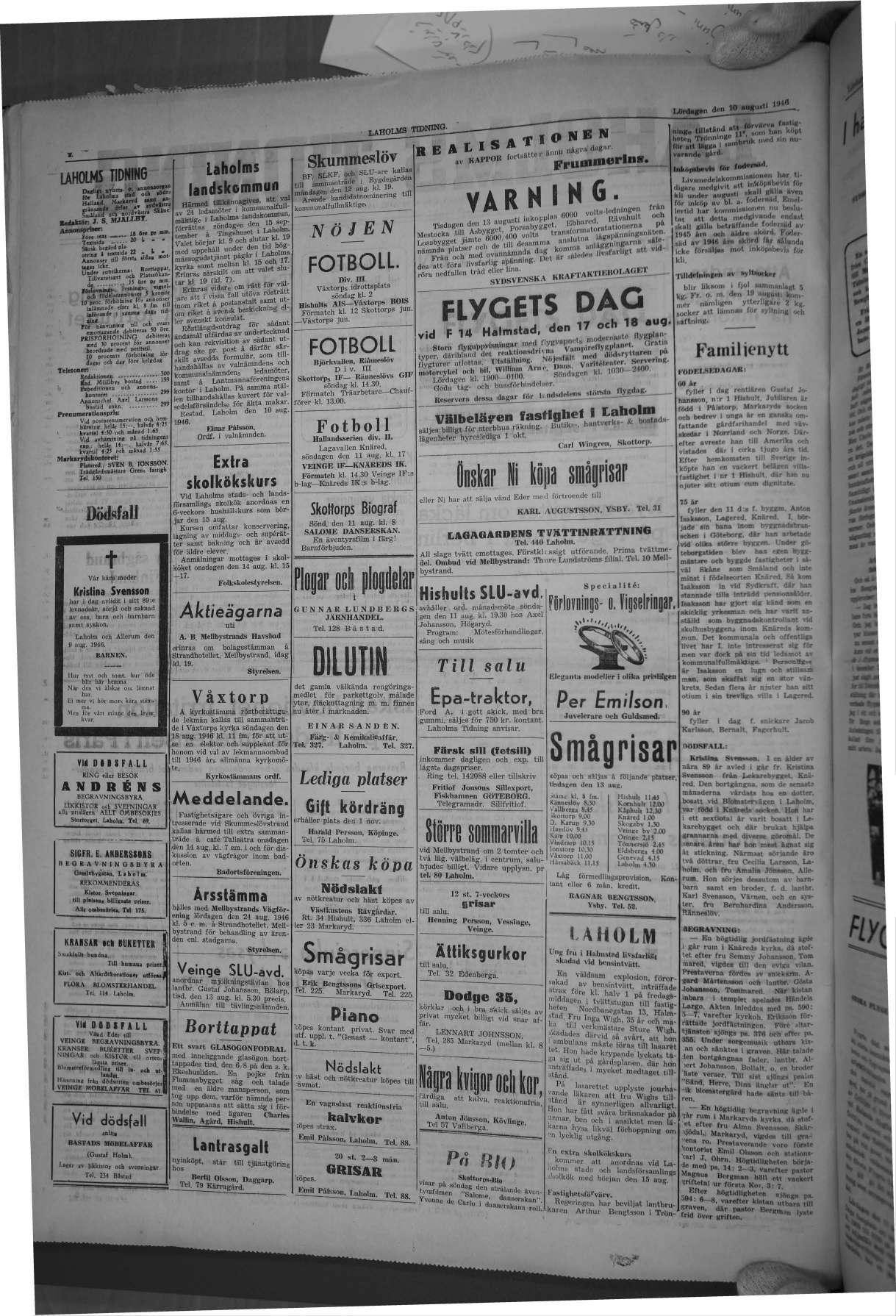 Laholms Tidning Lördag 10 augusti 1946, sida 2