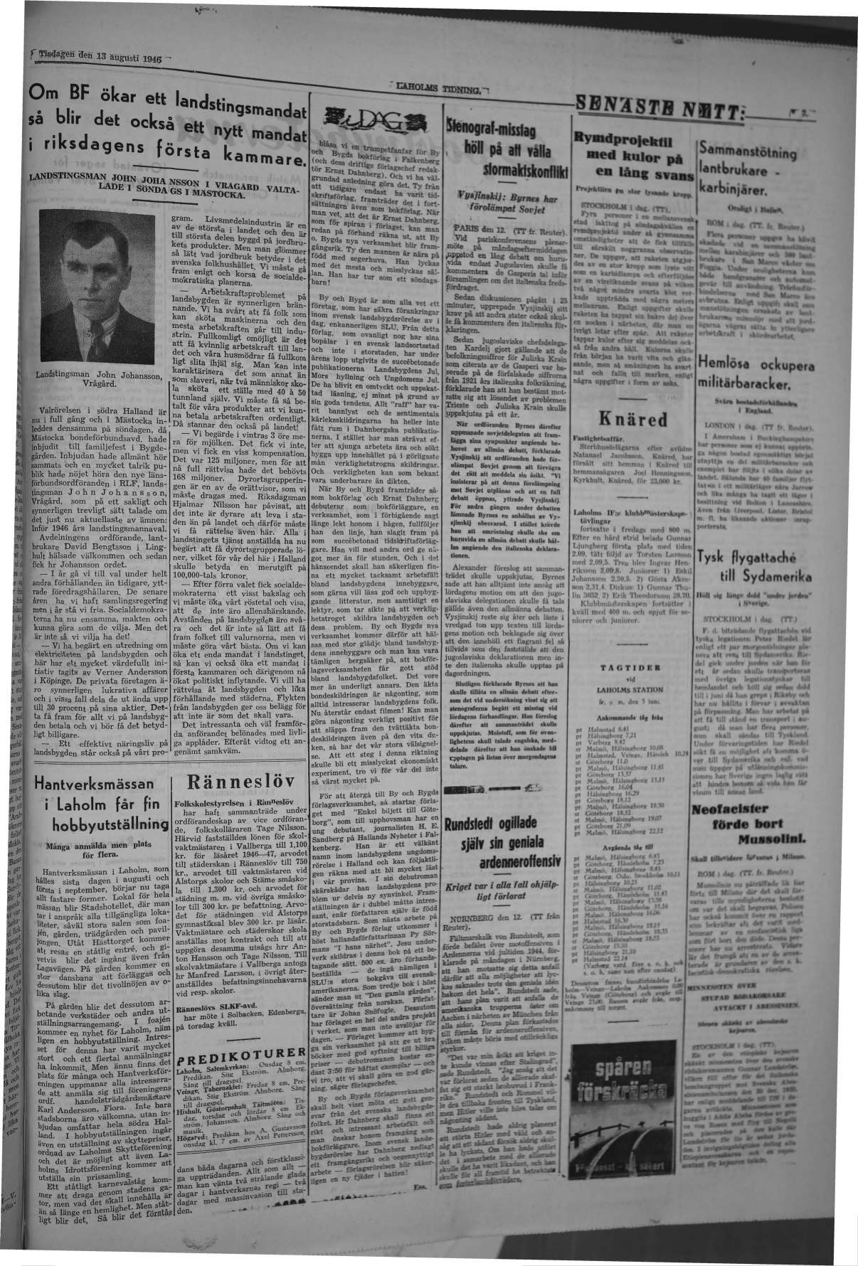 Laholms Tidning Tisdag 13 augusti 1946, sida 3