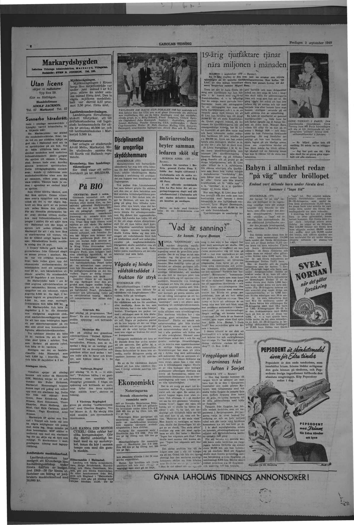 Laholms Tidning Fredag 2 september 1949, sida 4