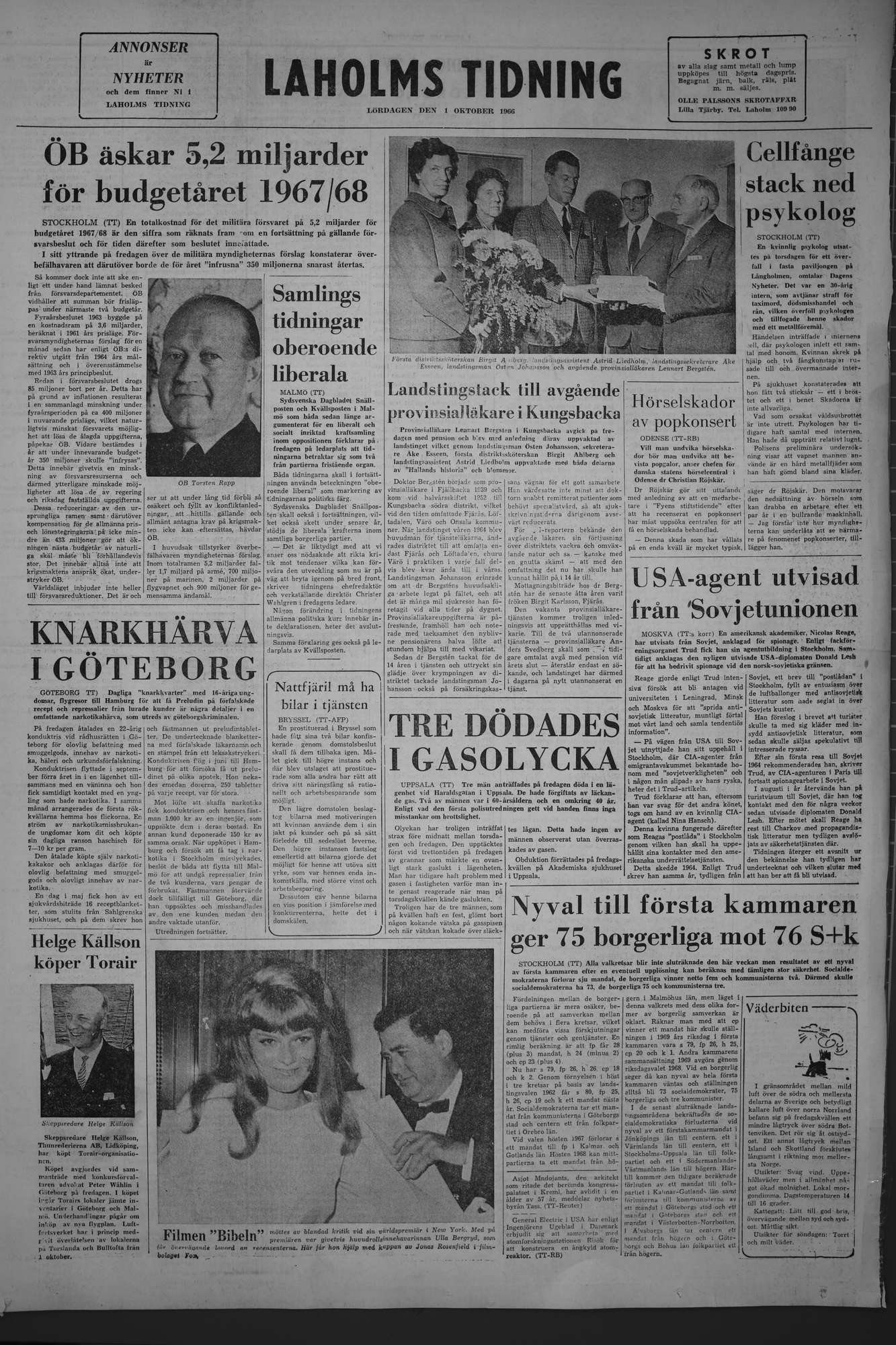 Laholms Tidning Lördag 1 oktober 1966, sida 8