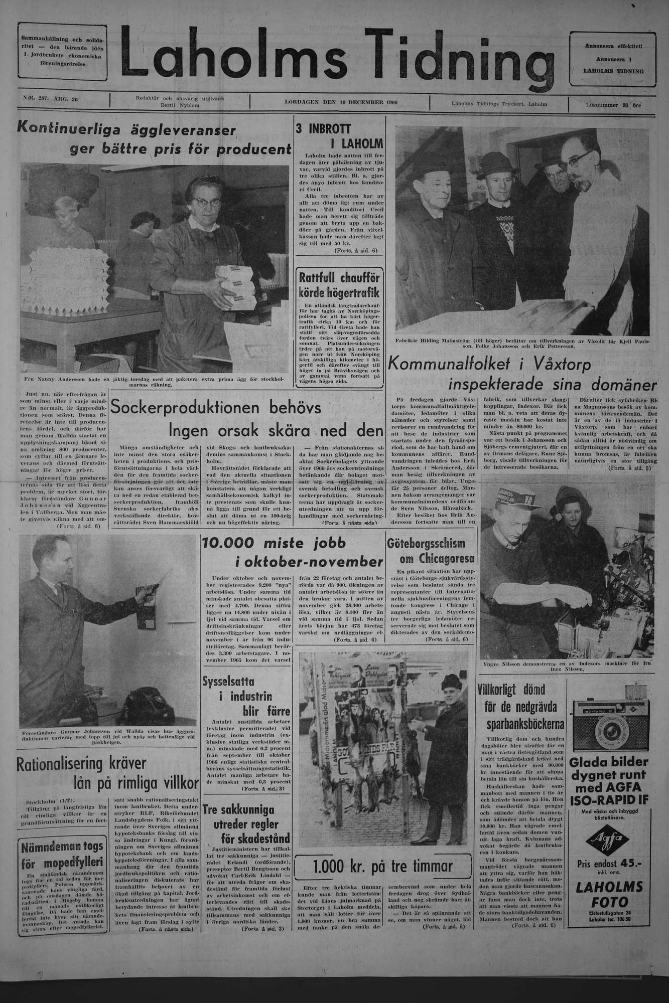Laholms Tidning Lördag 10 december 1966, sida 1