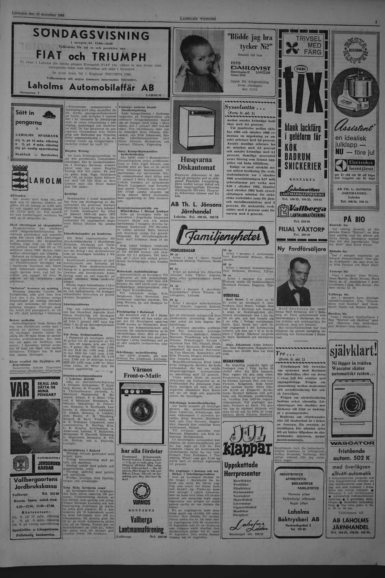 Laholms Tidning Lördag 10 december 1966, sida 3