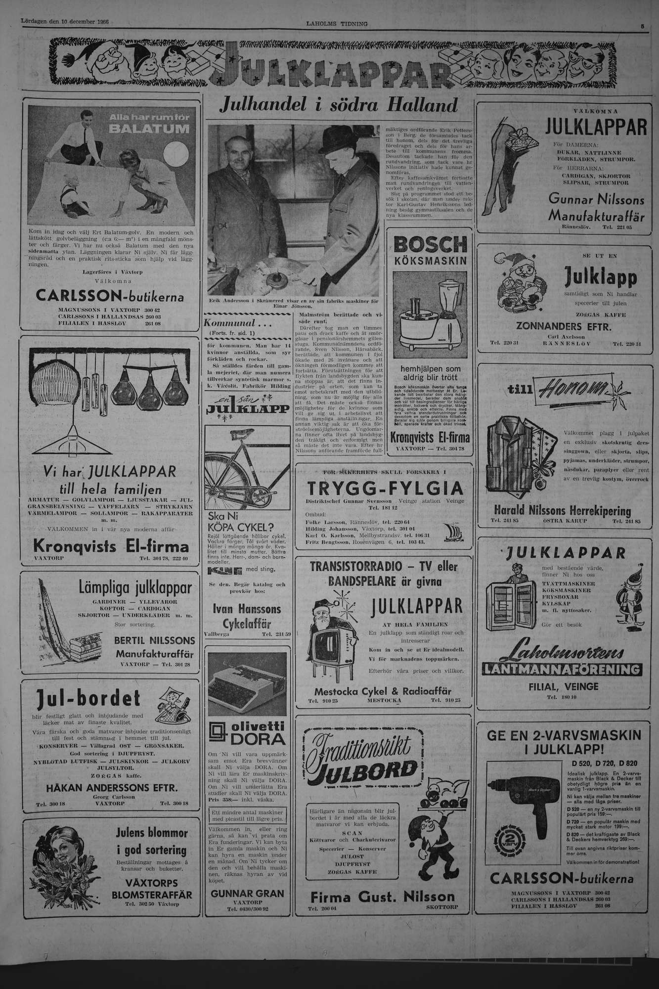 Laholms Tidning Lördag 10 december 1966, sida 5