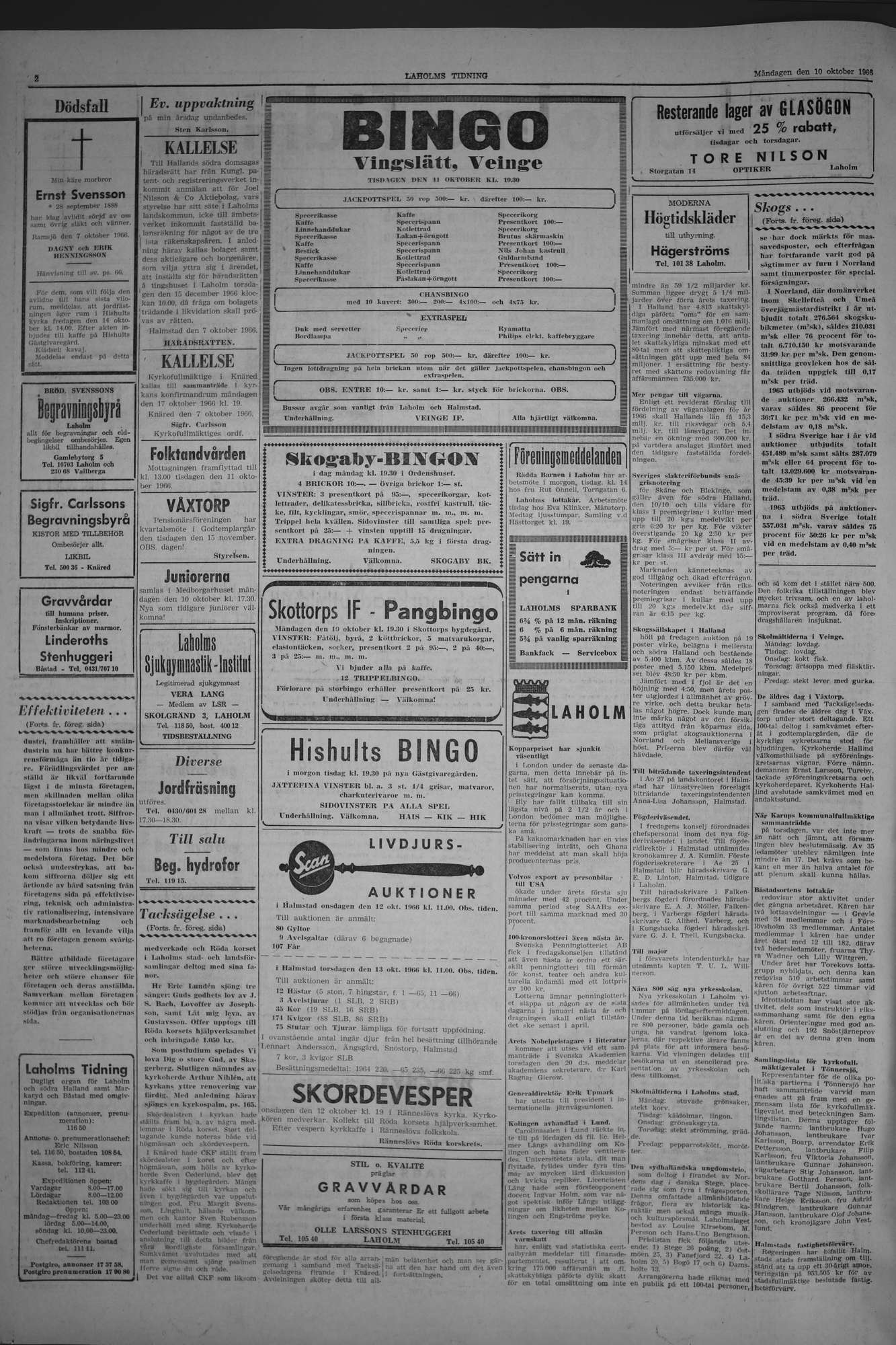 Laholms Tidning Måndag 10 oktober 1966, sida 2