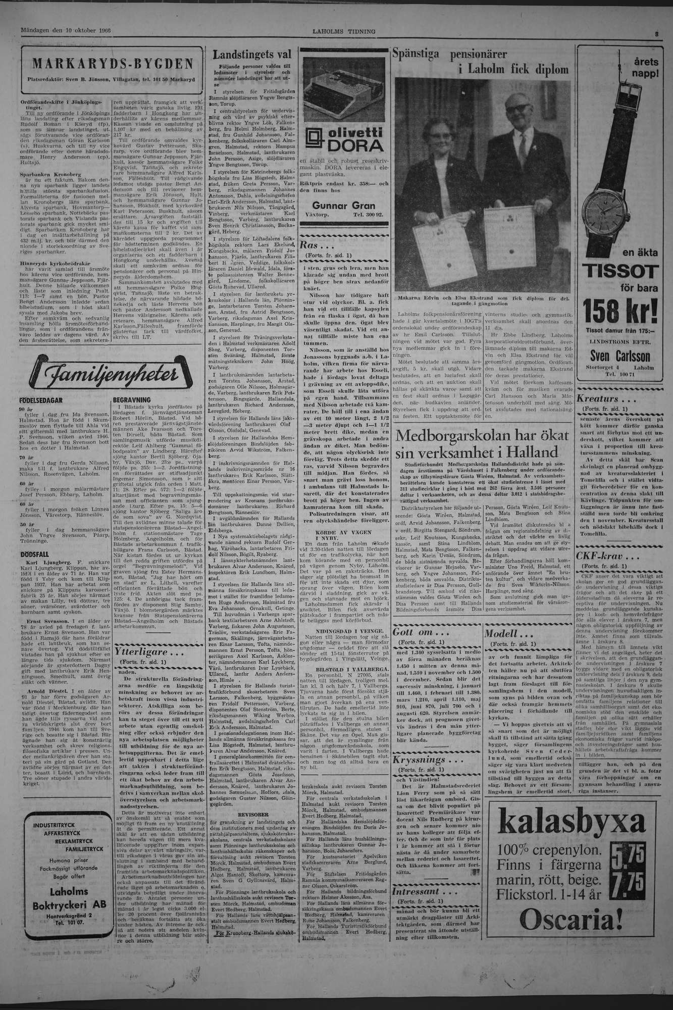 Laholms Tidning Måndag 10 oktober 1966, sida 3