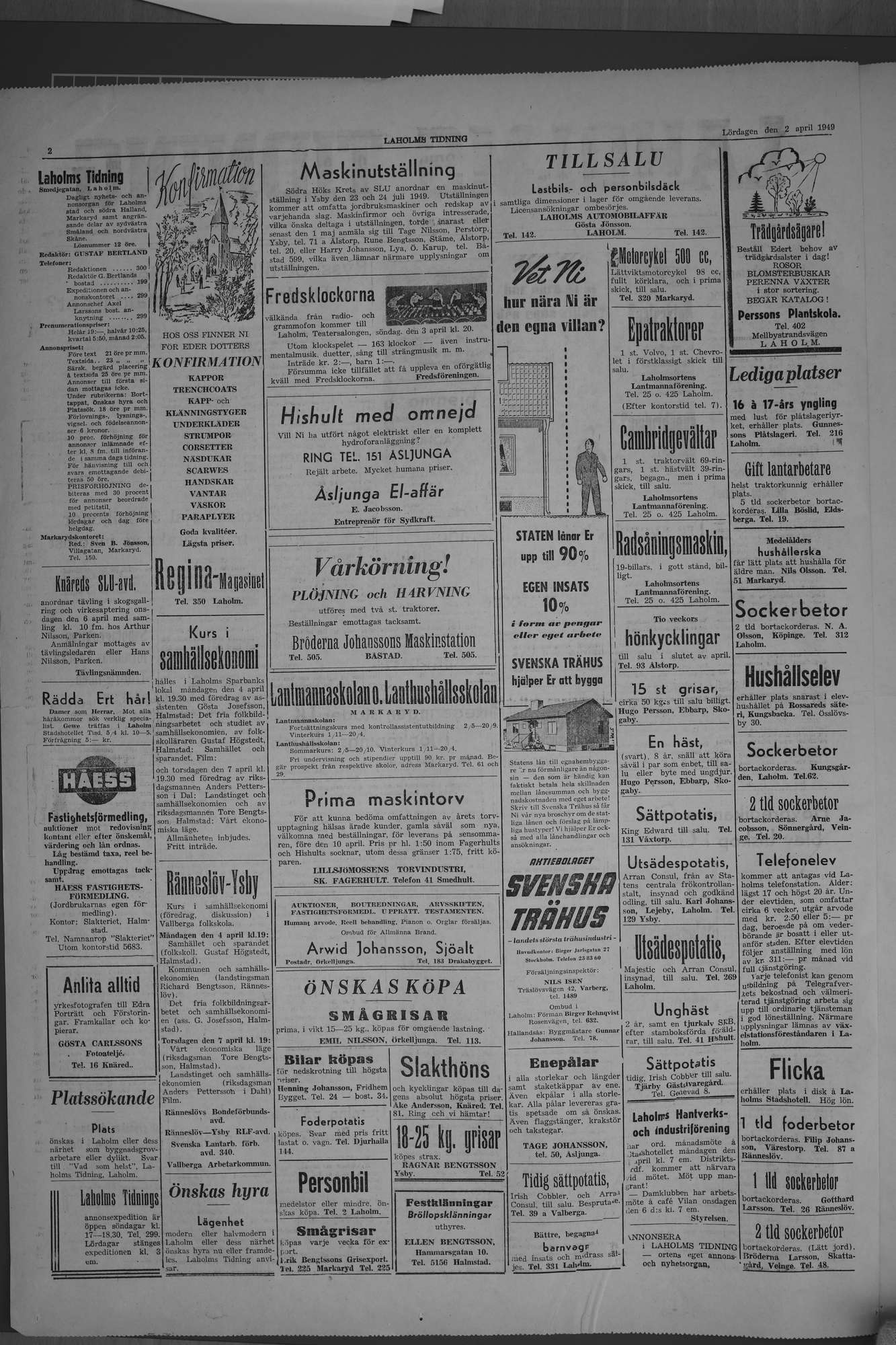 Laholms Tidning Lördag 2 april 1949, sida 2