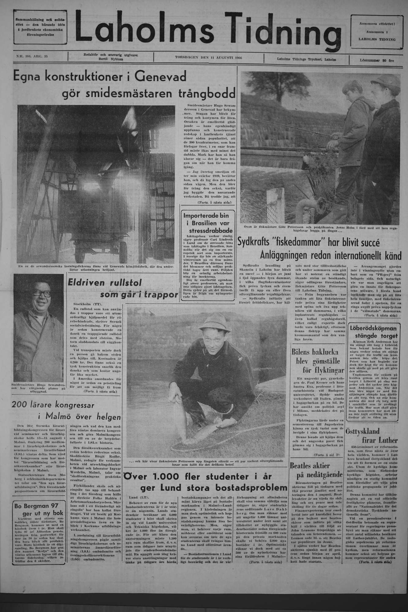 Laholms Tidning Torsdag 11 augusti 1966, sida 1