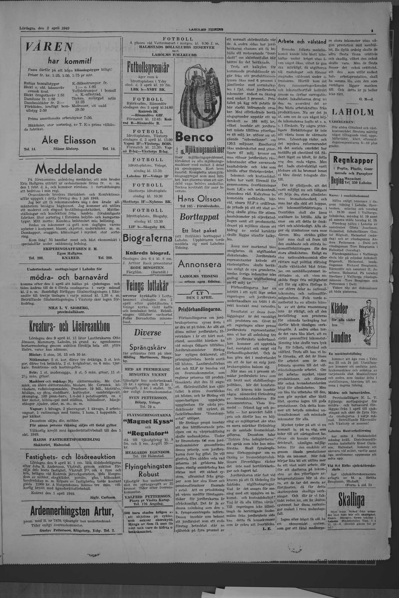 Laholms Tidning Lördag 2 april 1949, sida 3