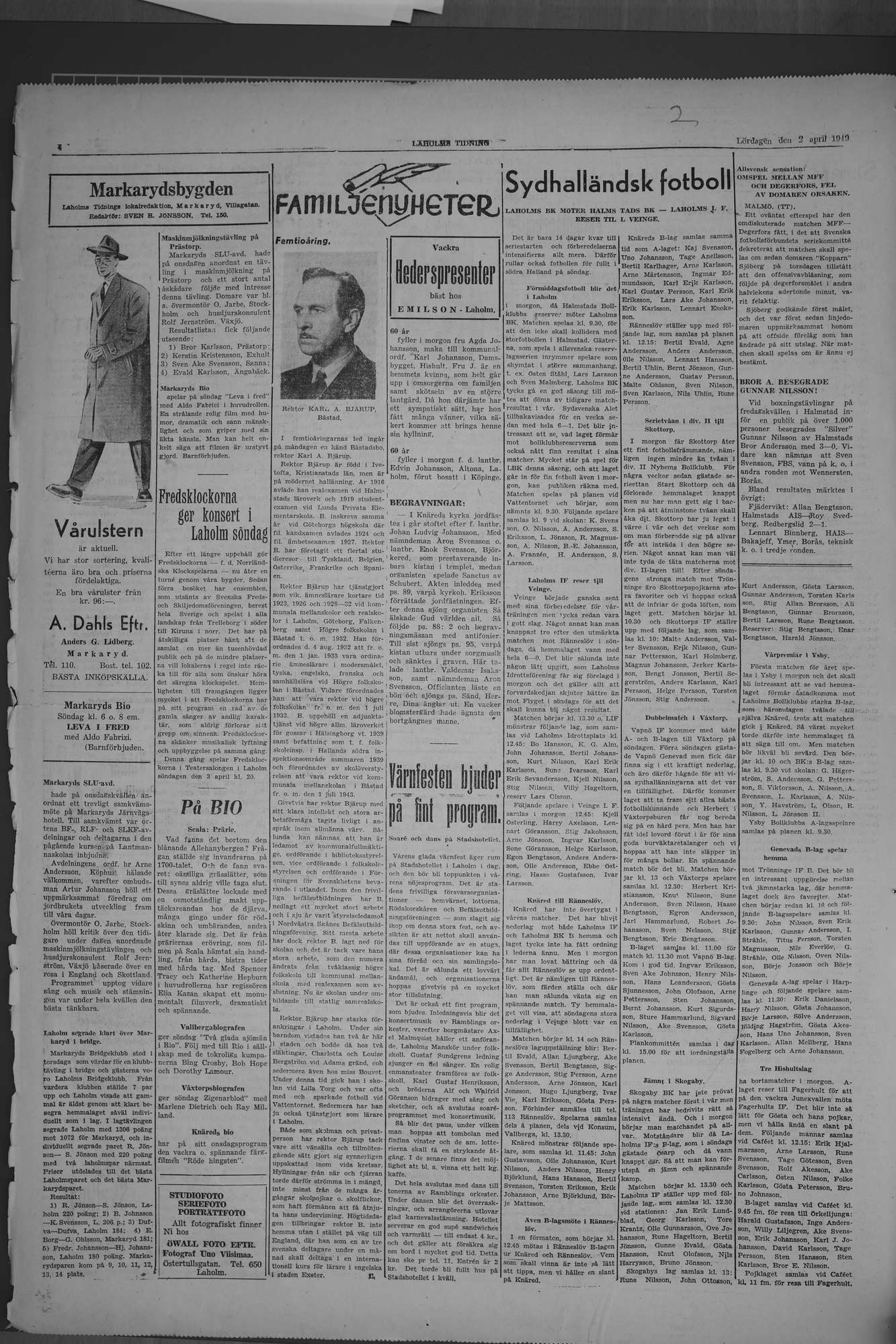 Laholms Tidning Lördag 2 april 1949, sida 4