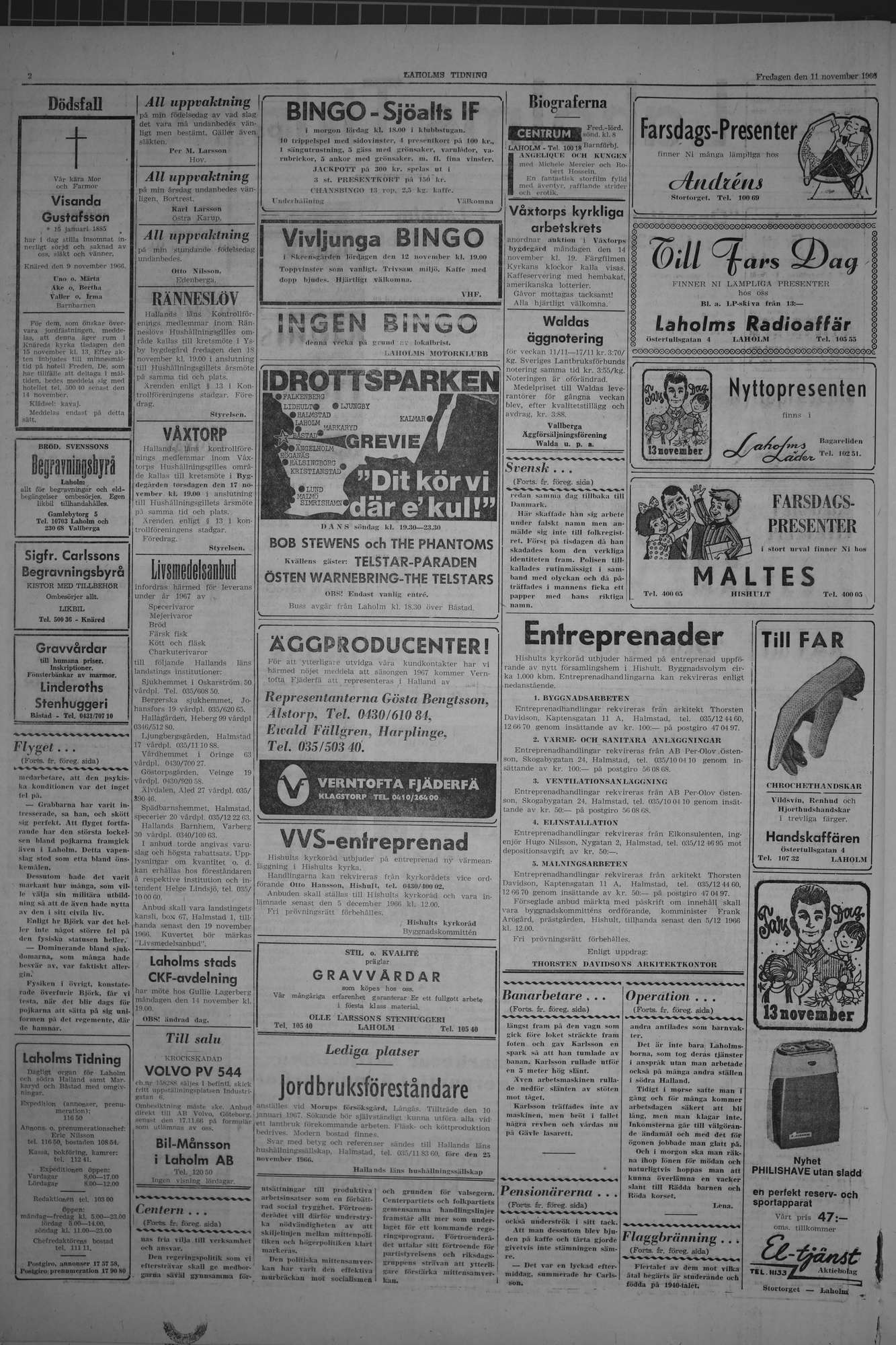 Laholms Tidning Fredag 11 november 1966, sida 2