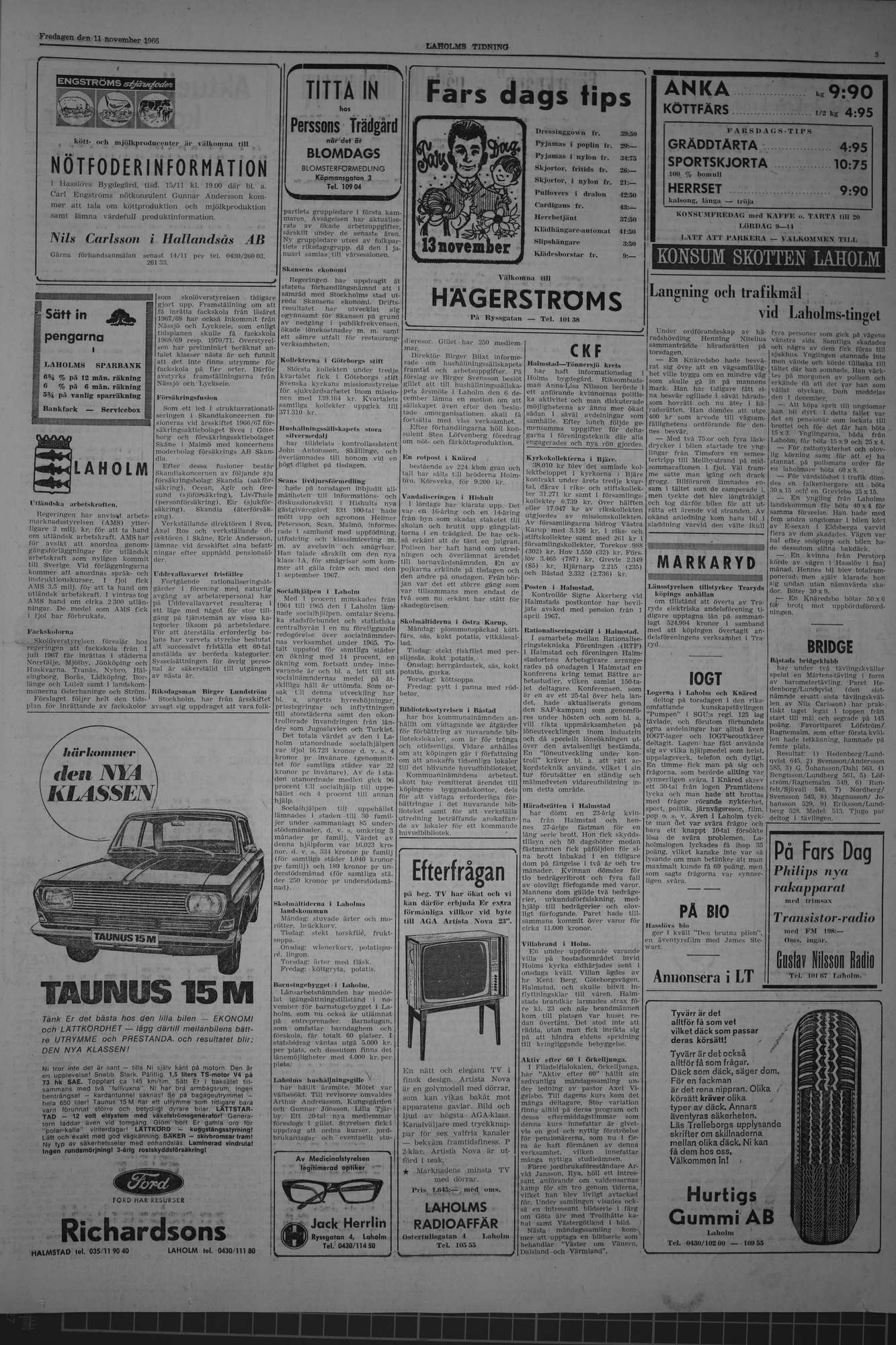 Laholms Tidning Fredag 11 november 1966, sida 3