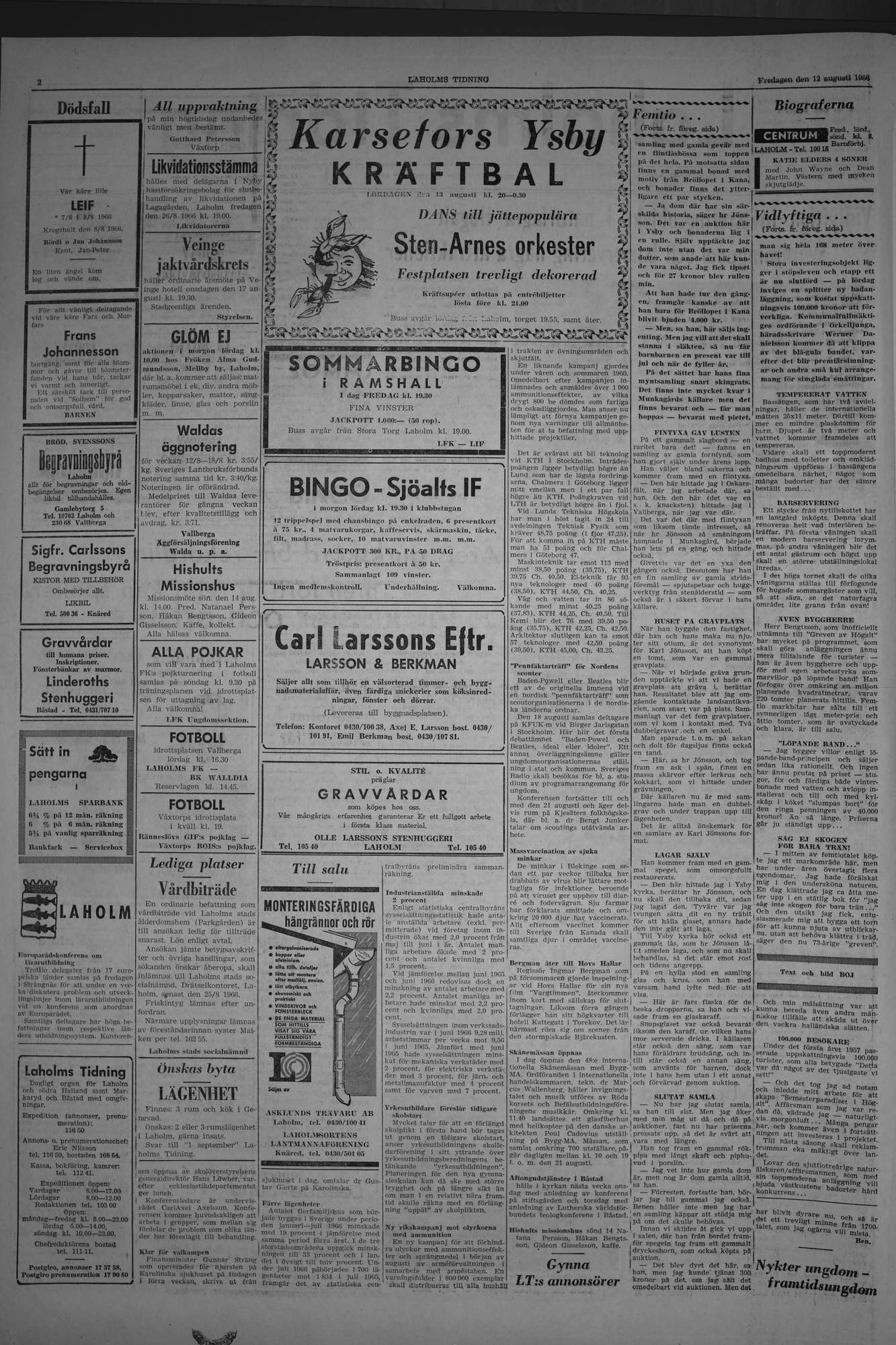 Laholms Tidning Fredag 12 augusti 1966, sida 2