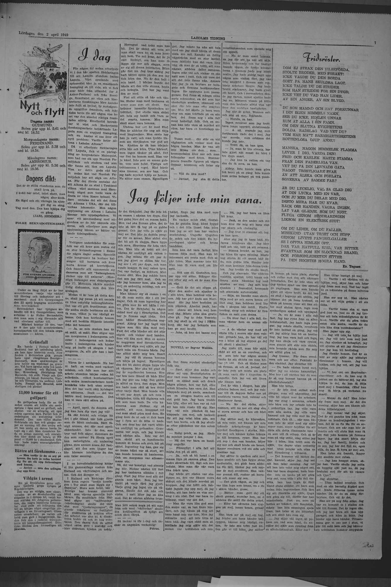 Laholms Tidning Lördag 2 april 1949, sida 7