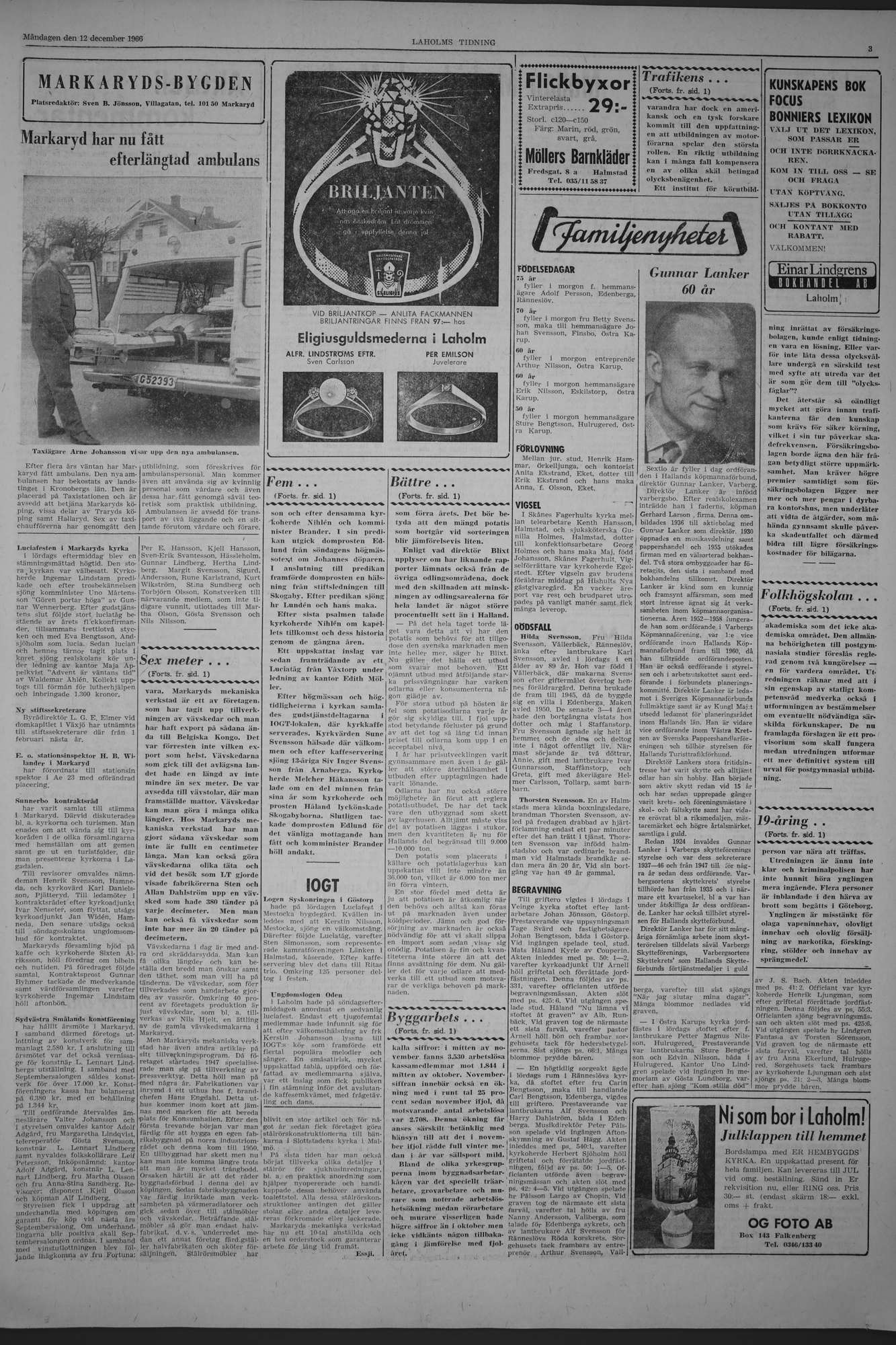 Laholms Tidning Måndag 12 december 1966, sida 3