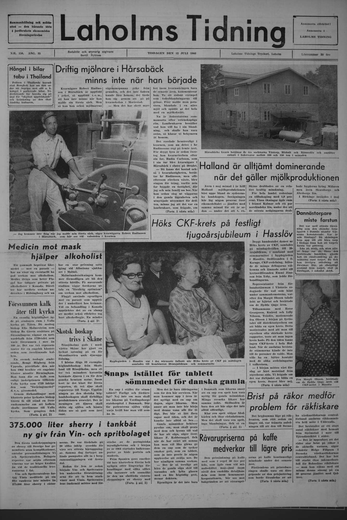 Laholms Tidning Tisdag 12 juli 1966, sida 1