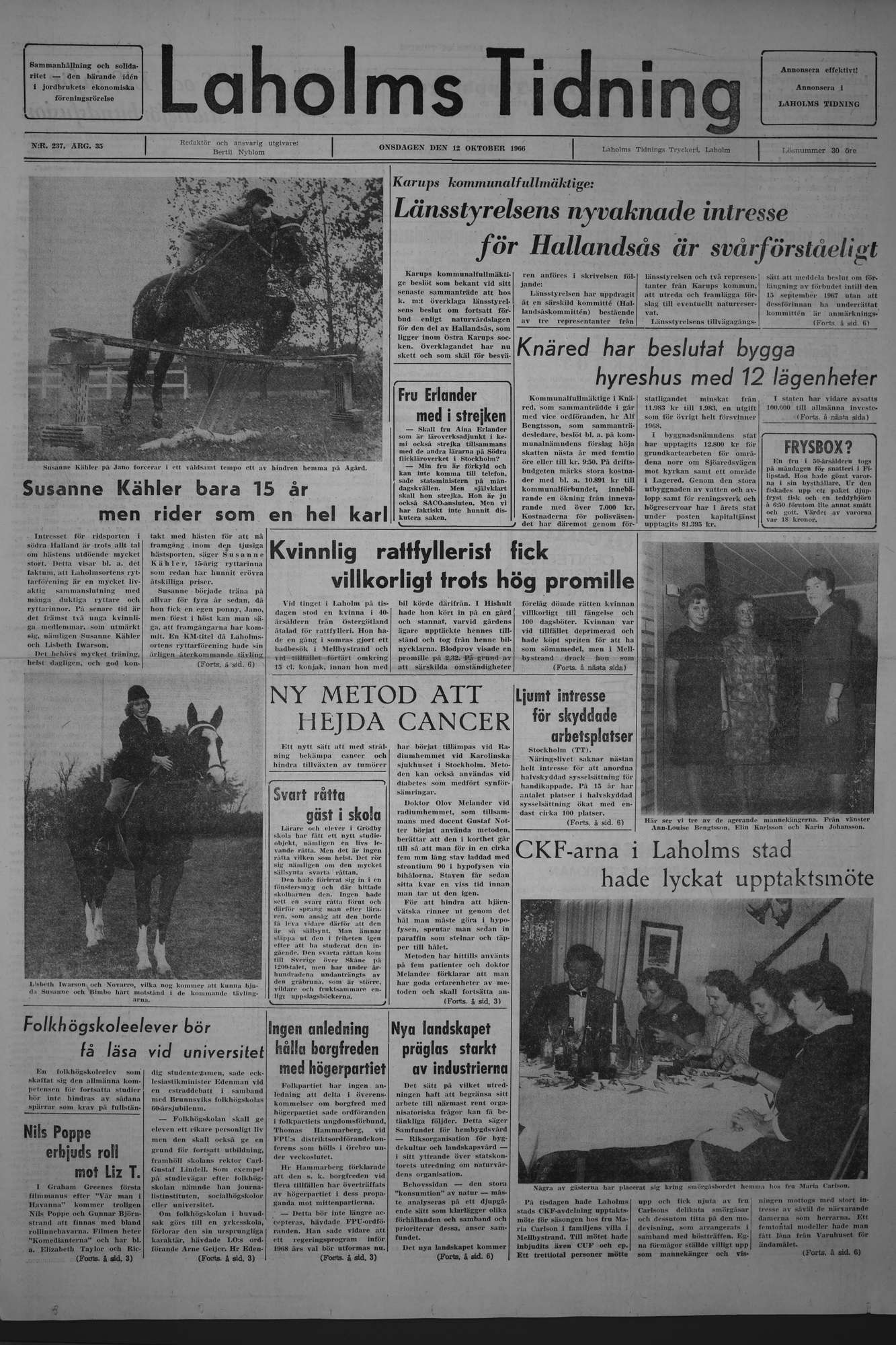 Laholms Tidning Onsdag 12 oktober 1966, sida 1