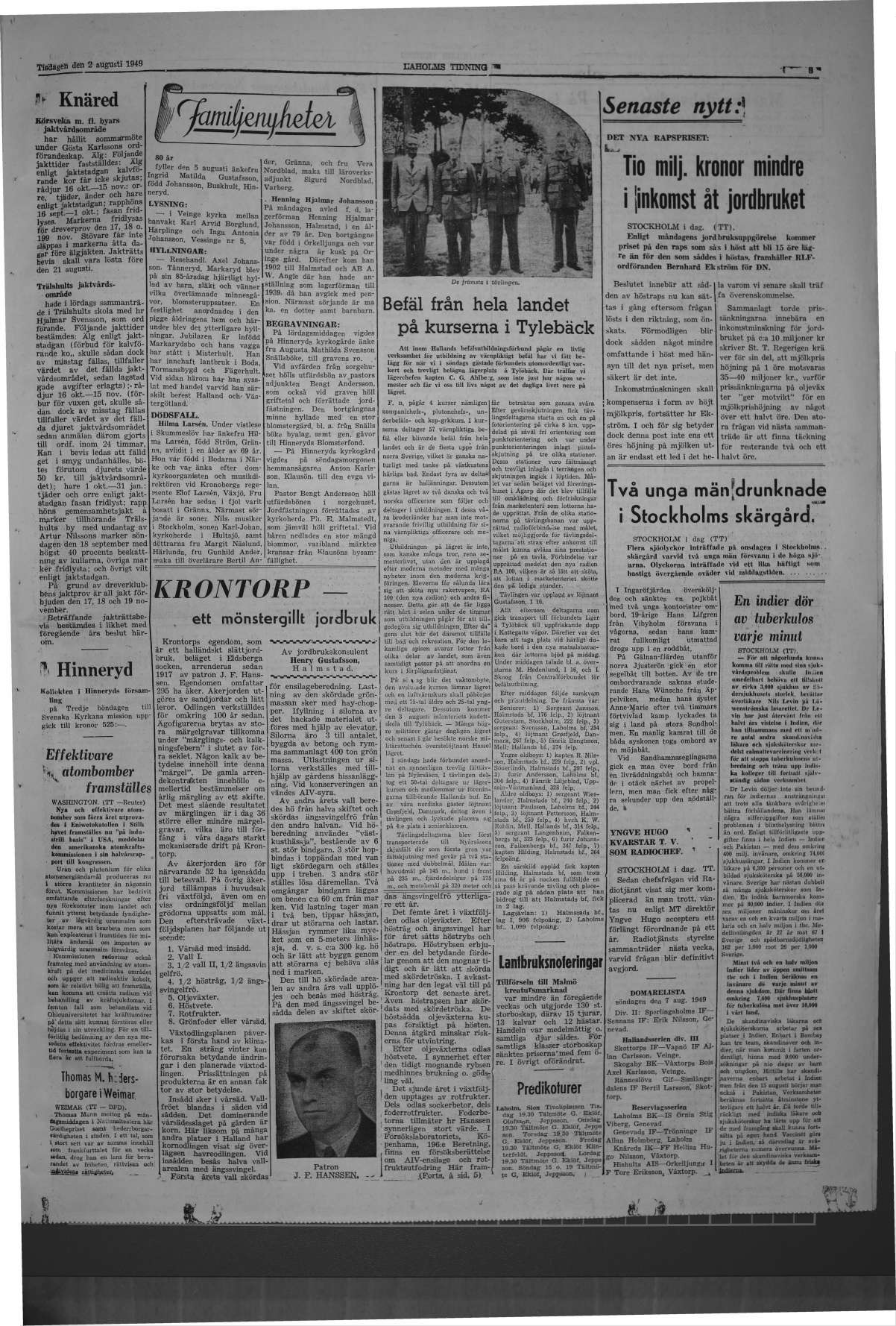 Laholms Tidning Tisdag 2 augusti 1949, sida 3
