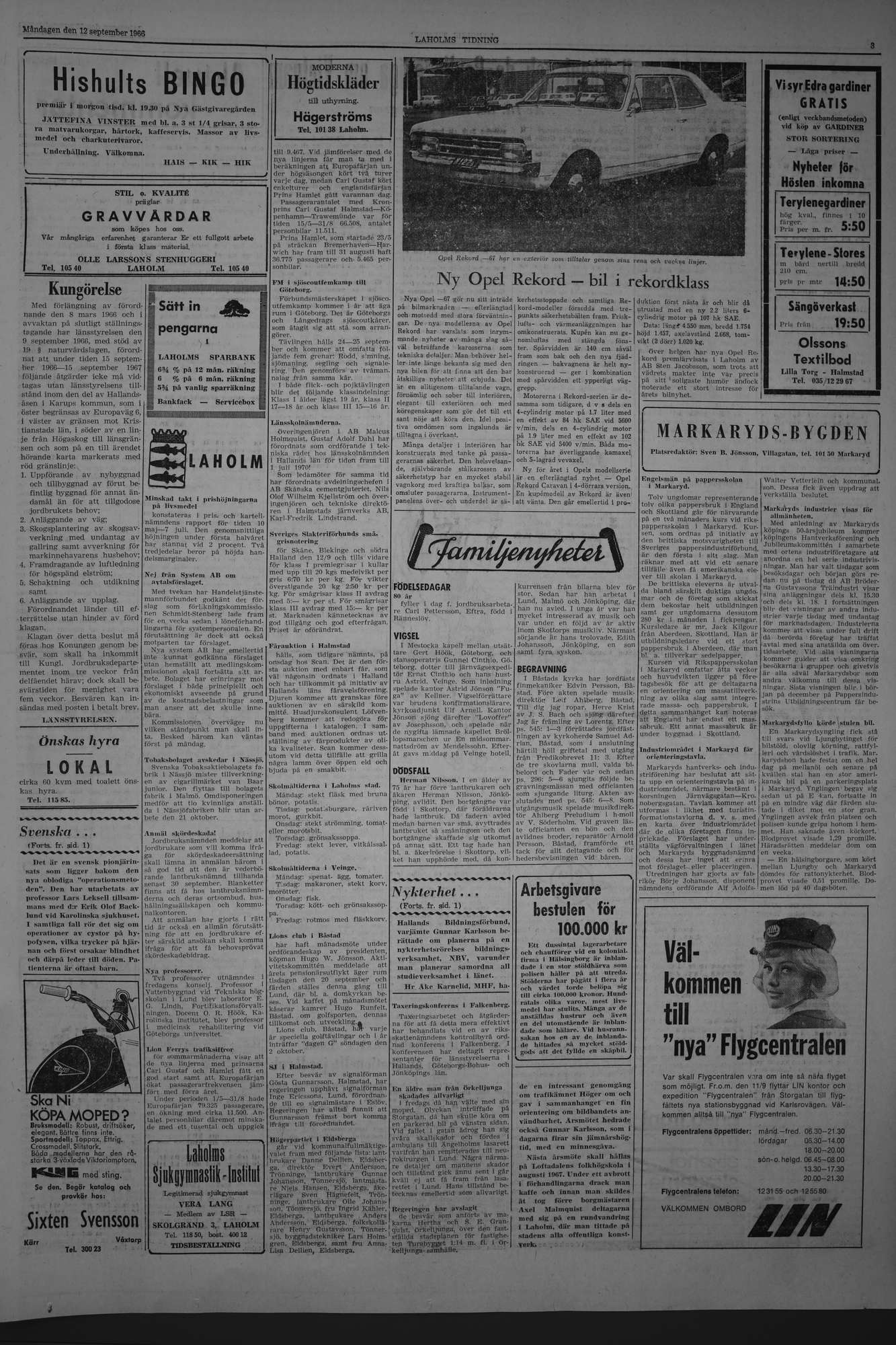 Laholms Tidning Måndag 12 september 1966, sida 3