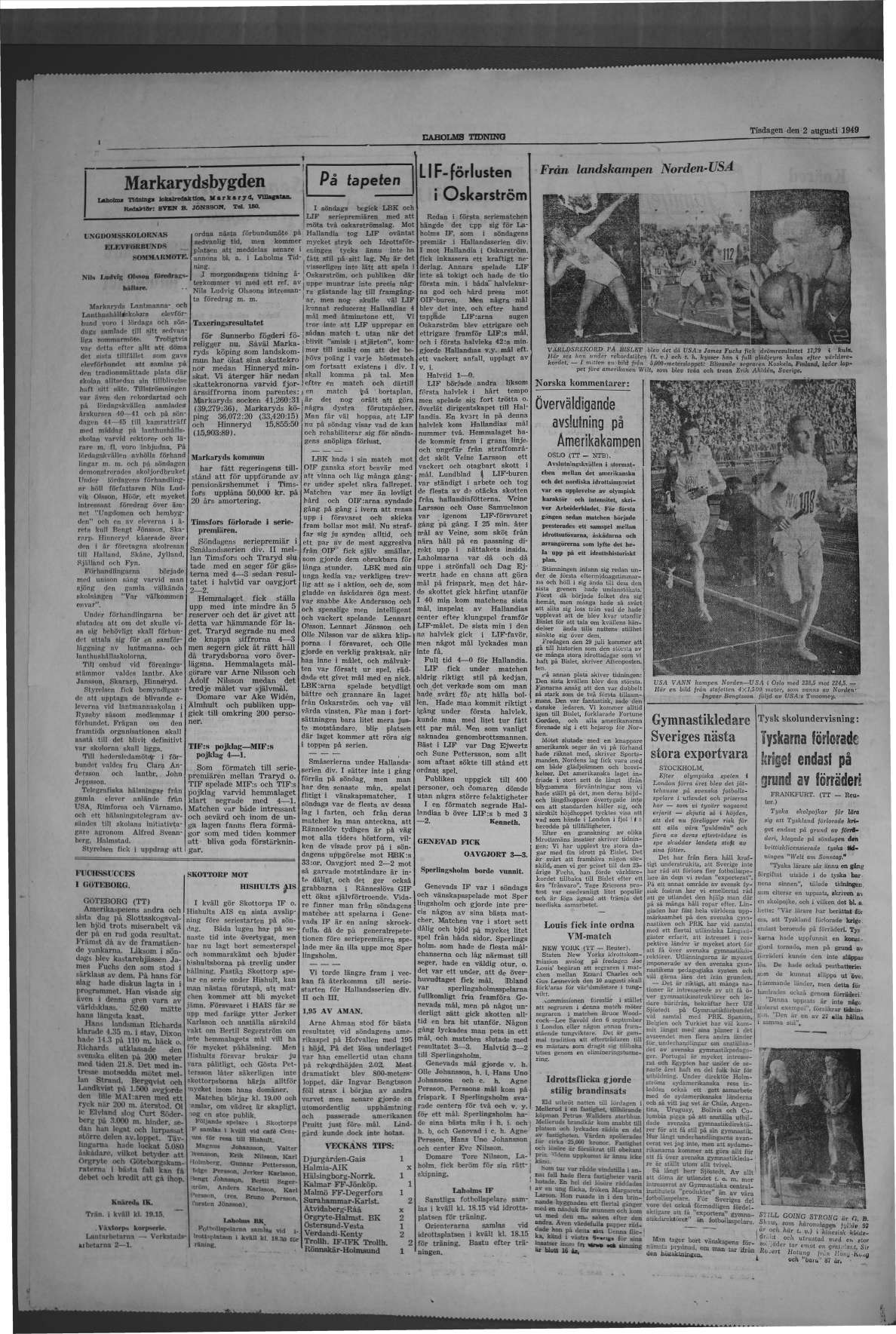 Laholms Tidning Tisdag 2 augusti 1949, sida 4