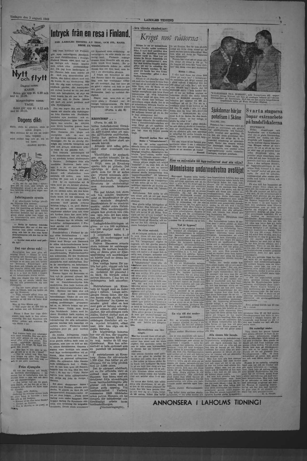 Laholms Tidning Tisdag 2 augusti 1949, sida 5