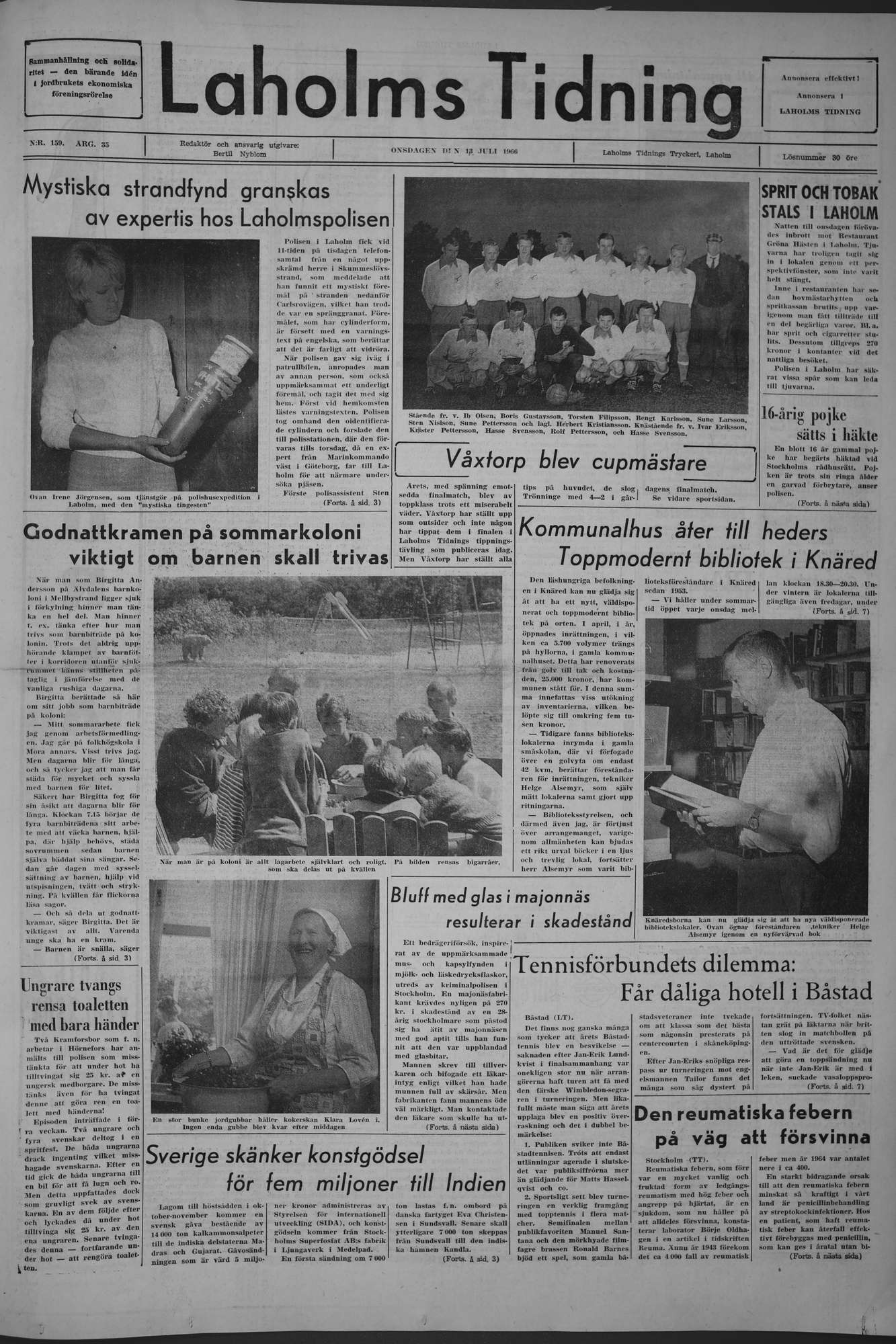 Laholms Tidning Onsdag 13 juli 1966, sida 1