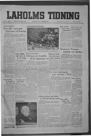 Förstasidan, Fredag 2 december 1949