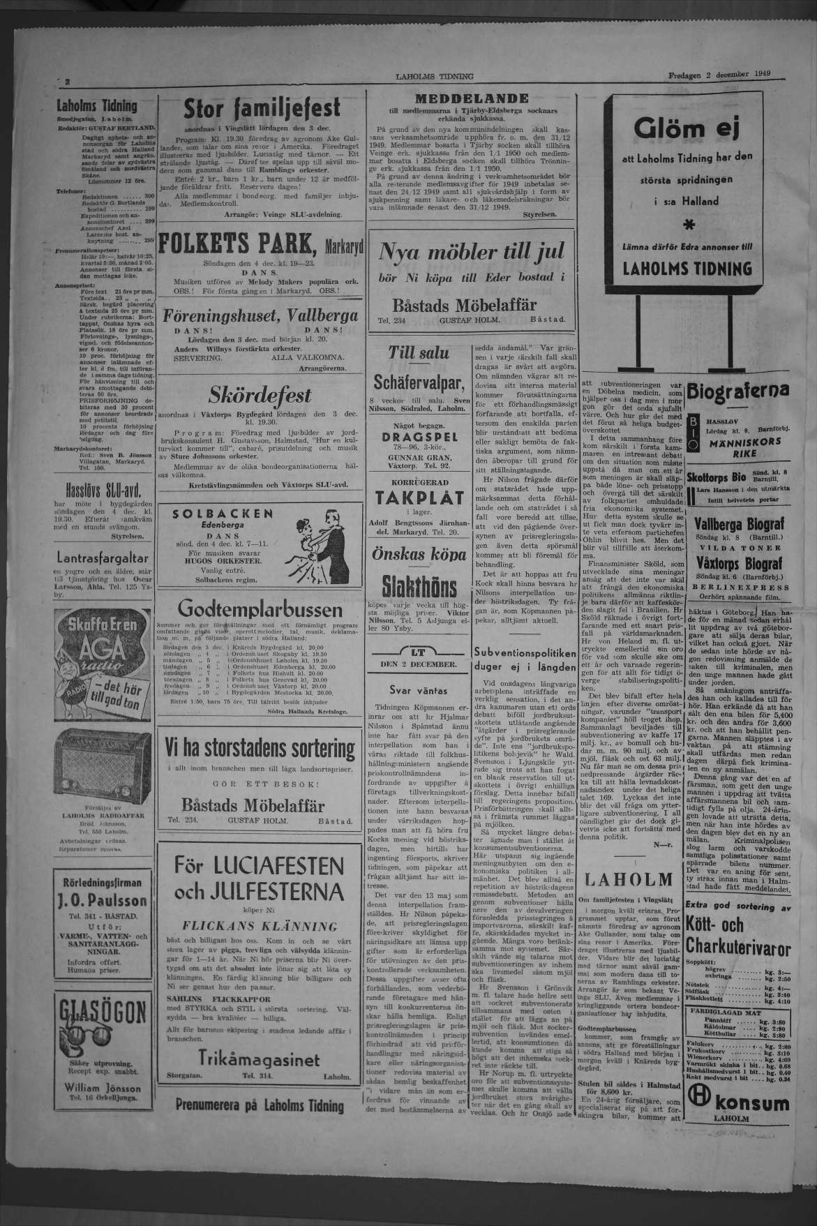 Laholms Tidning Fredag 2 december 1949, sida 2