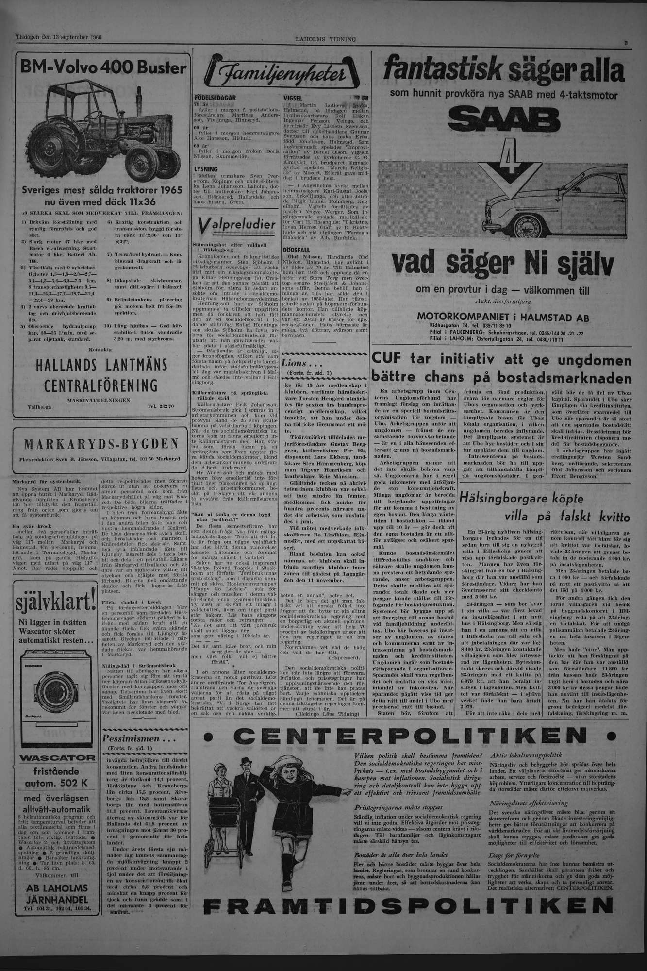 Laholms Tidning Tisdag 13 september 1966, sida 3