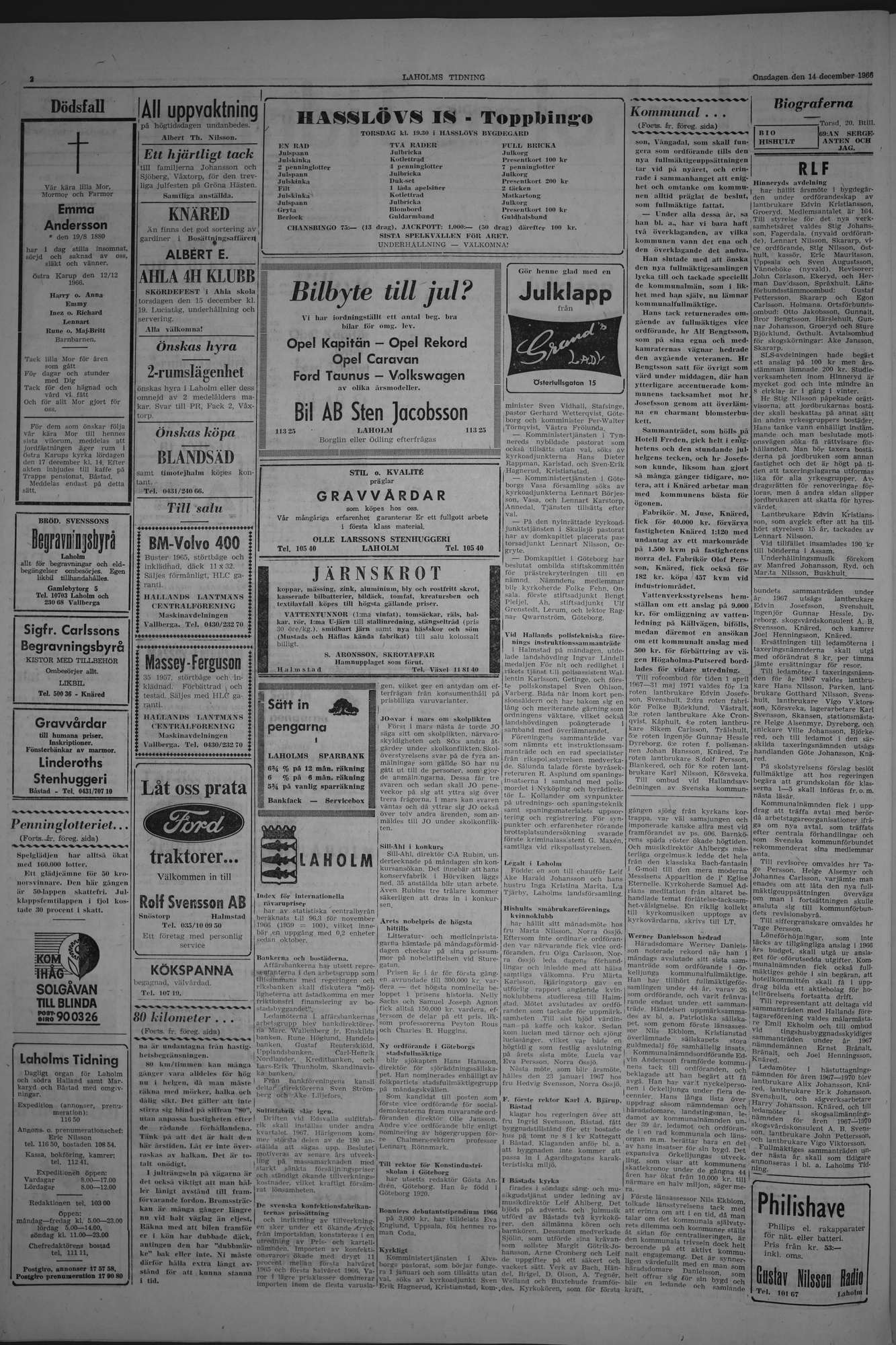 Laholms Tidning Onsdag 14 december 1966, sida 2