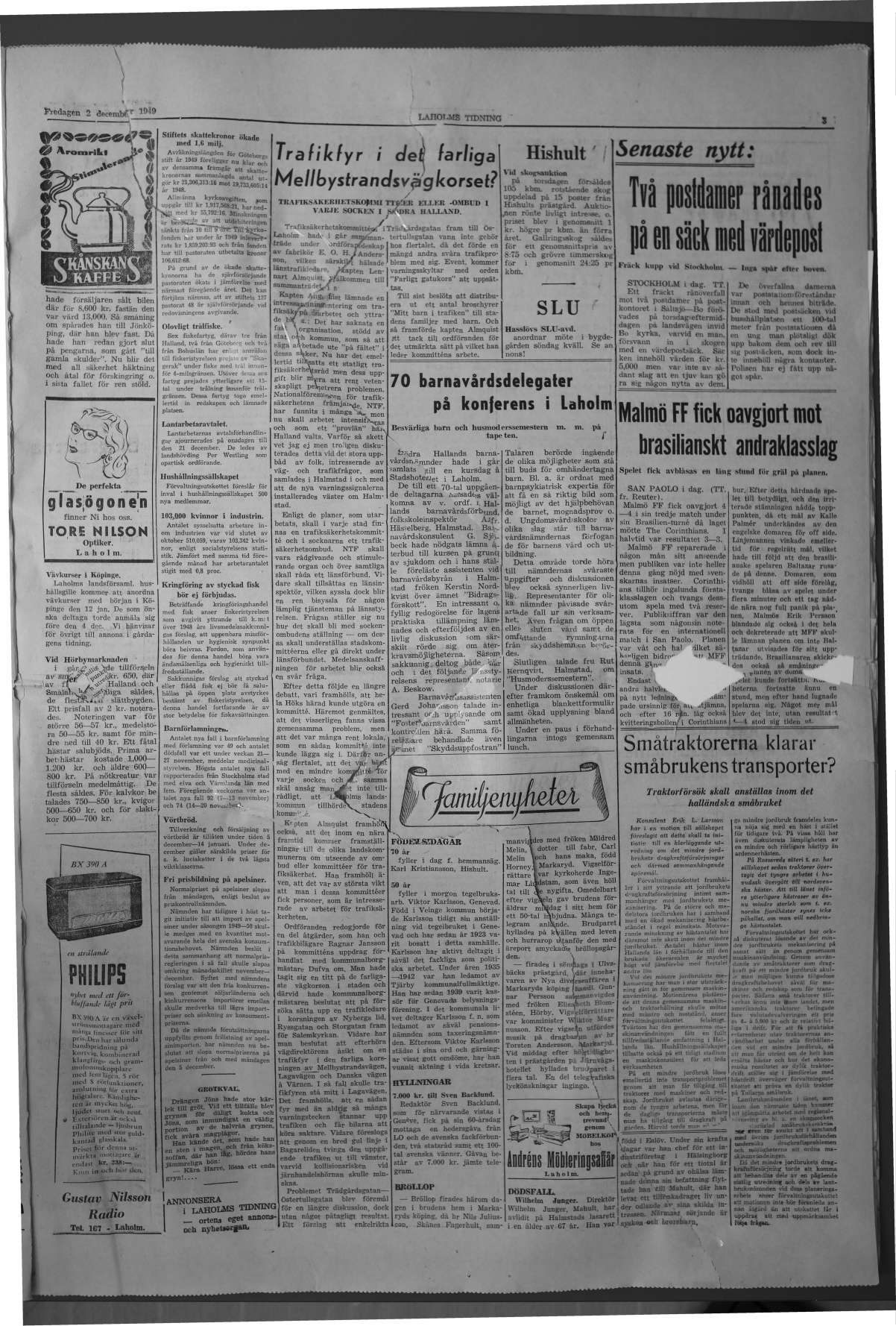 Laholms Tidning Fredag 2 december 1949, sida 3